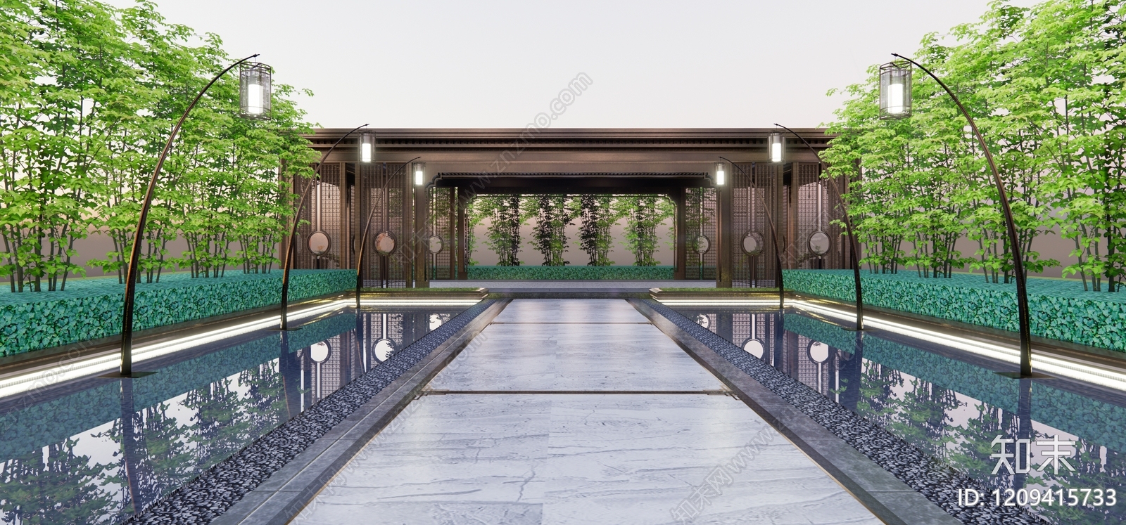 新中式中式廊架SU模型下载【ID:1209415733】