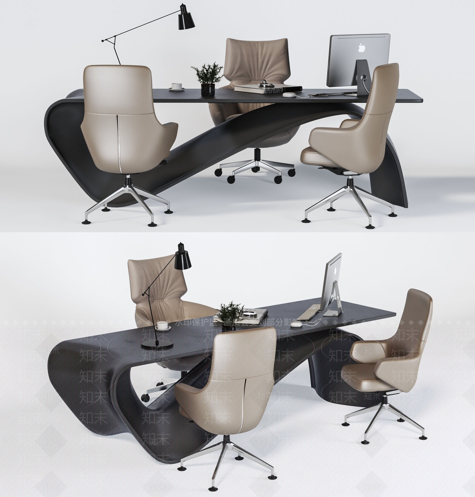 现代办公桌椅组合3D模型下载【ID:1209426564】