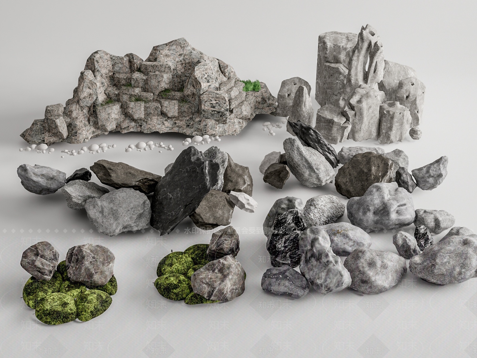 现代景观石头3D模型下载【ID:1209427556】