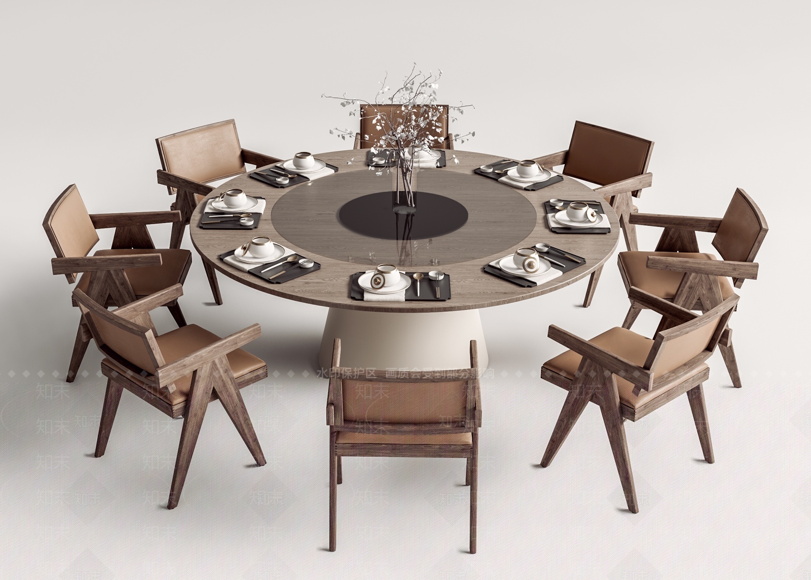 新中式餐桌椅组合3D模型下载【ID:1209430955】
