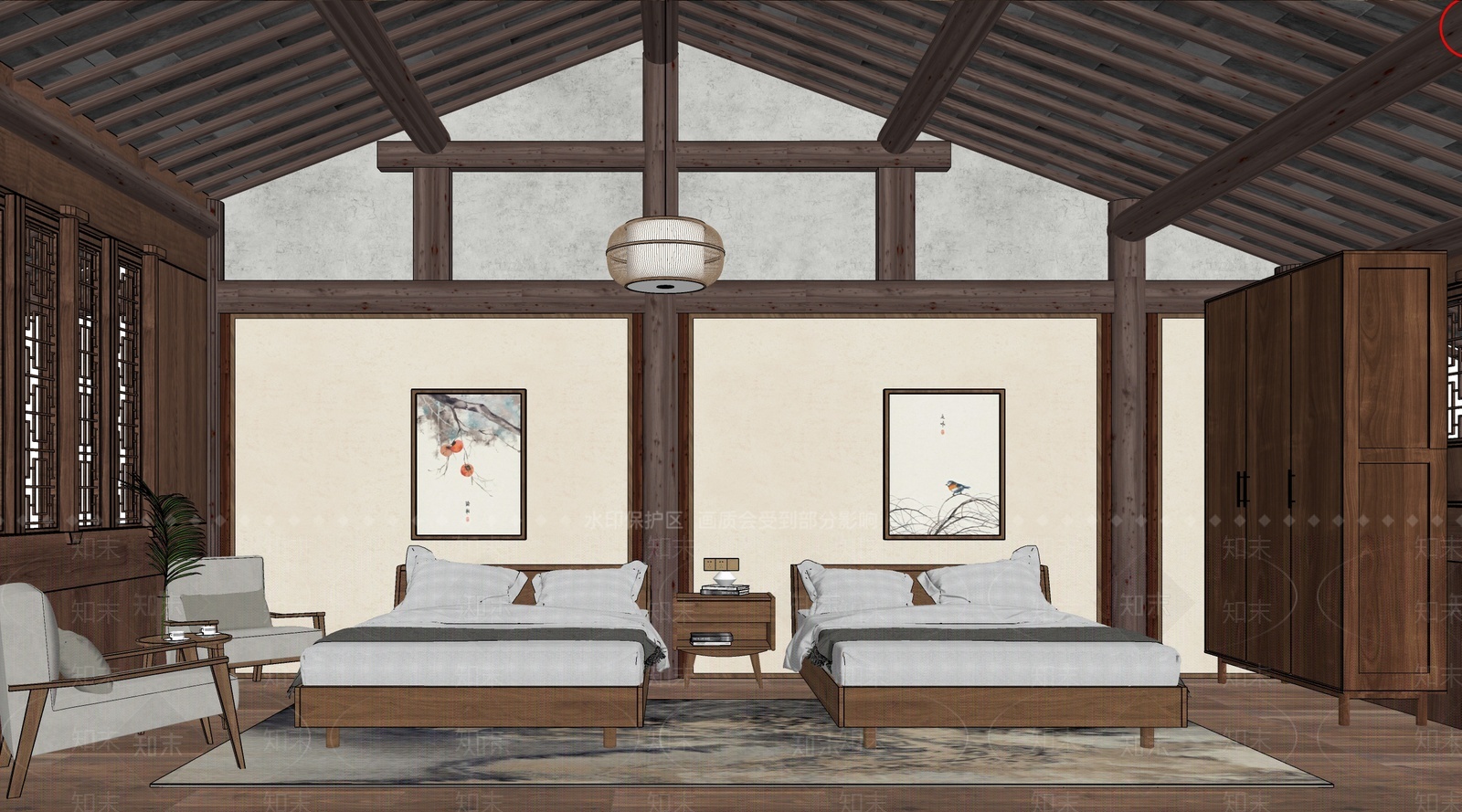 中式酒店客房SU模型下载【ID:1209431822】