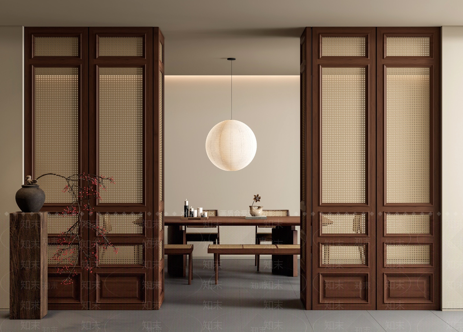 侘寂中古隔断SU模型下载【ID:1209453917】