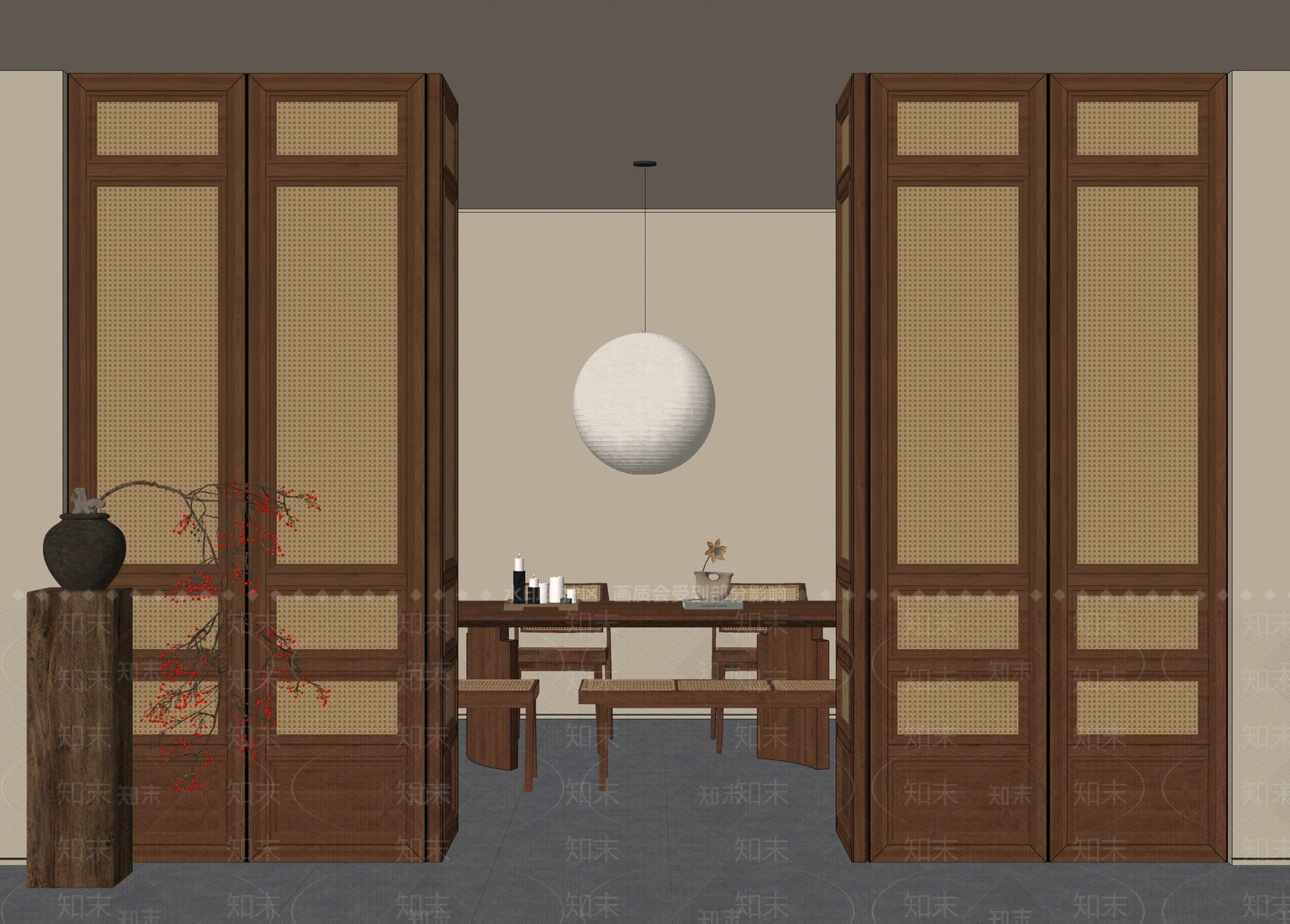 侘寂中古隔断SU模型下载【ID:1209453917】