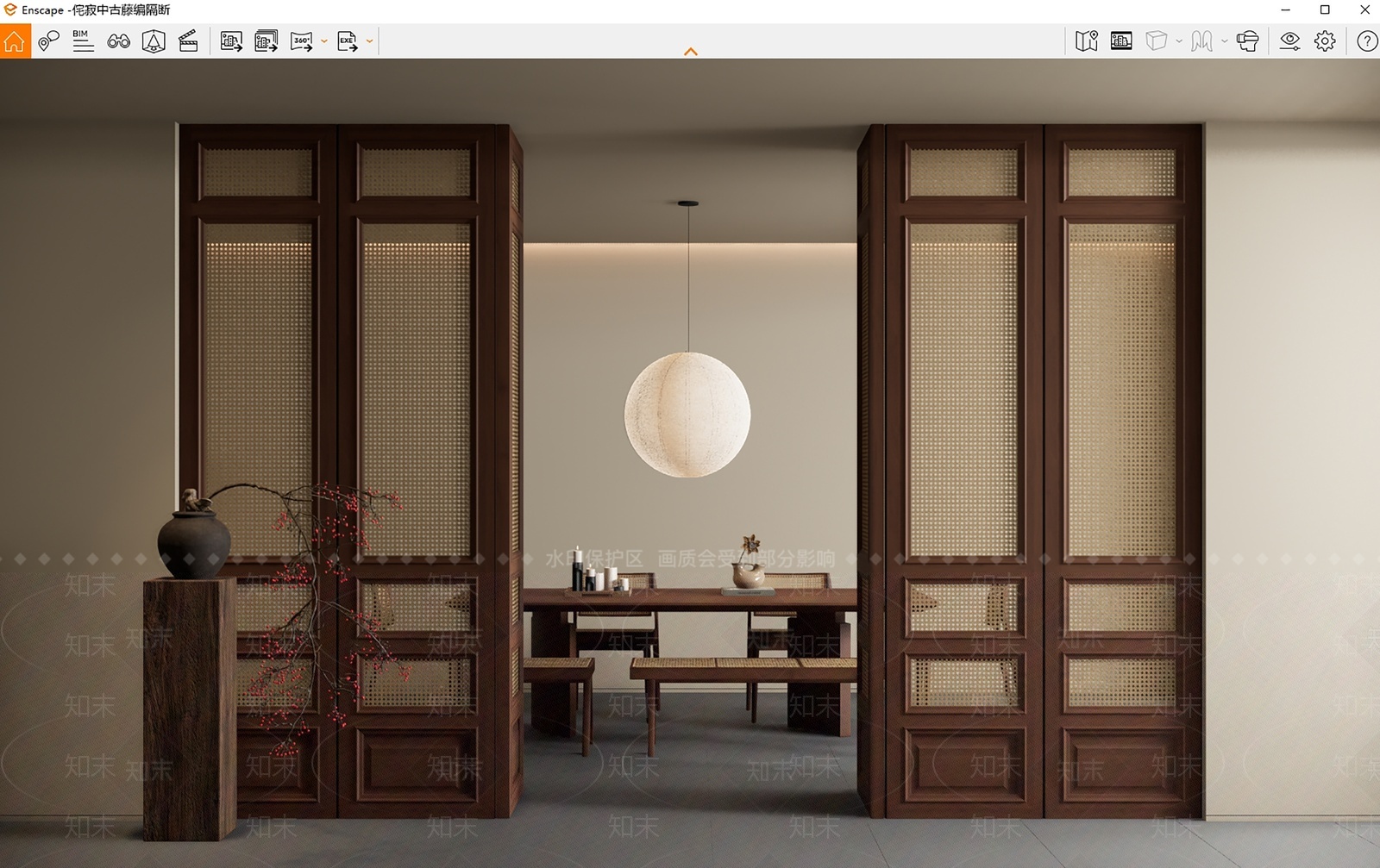 侘寂中古隔断SU模型下载【ID:1209453917】