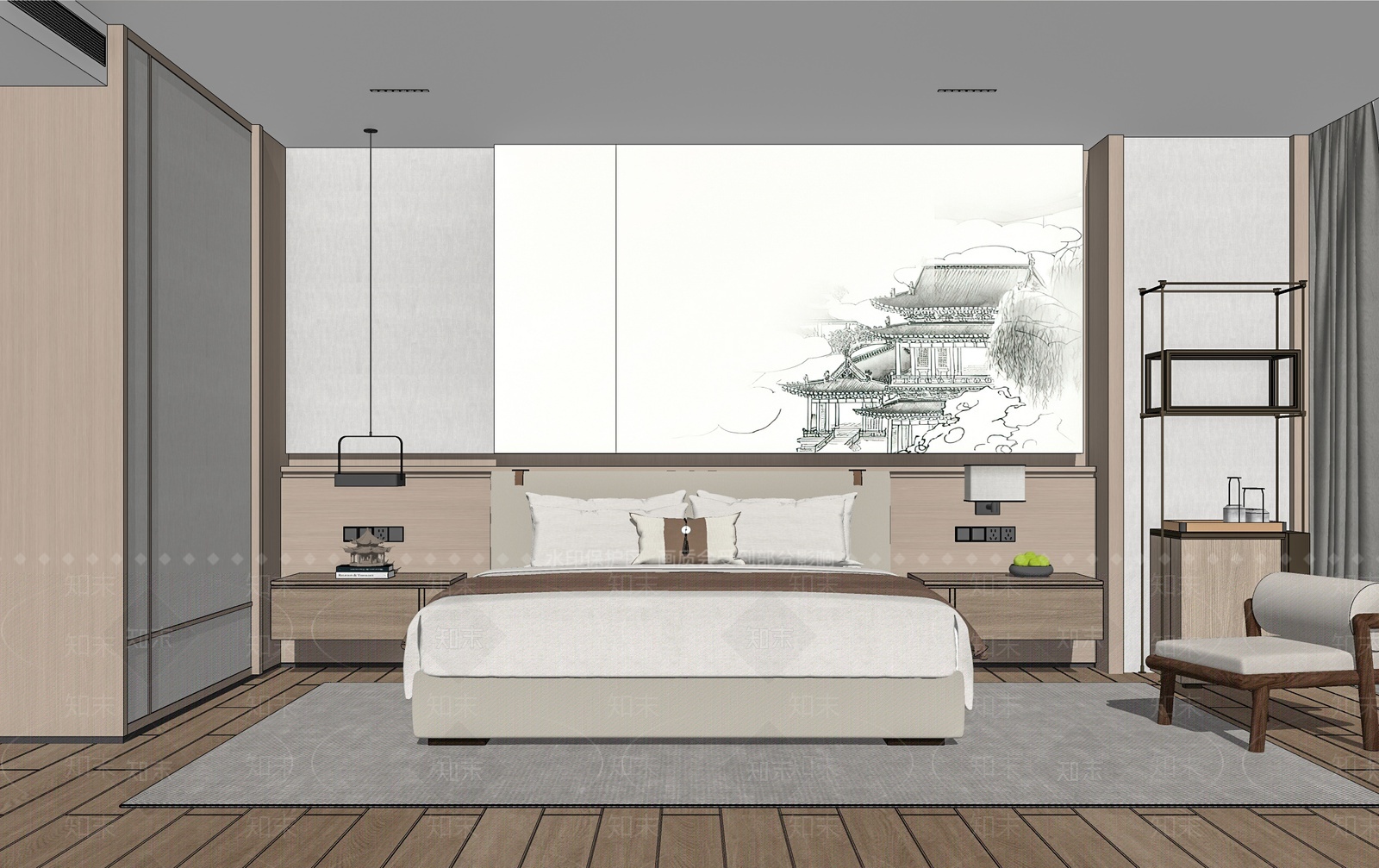 新中式卧室SU模型下载【ID:1209461012】