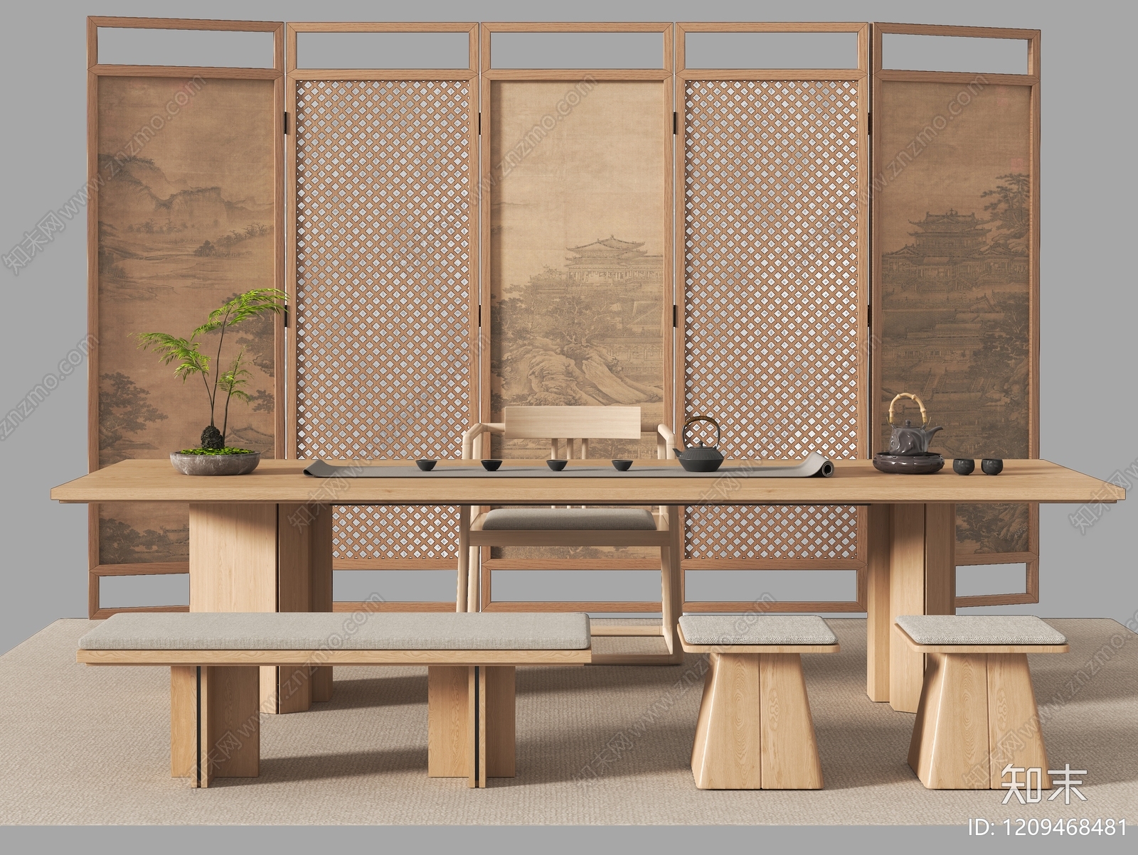 新中式中古茶桌椅SU模型下载【ID:1209468481】