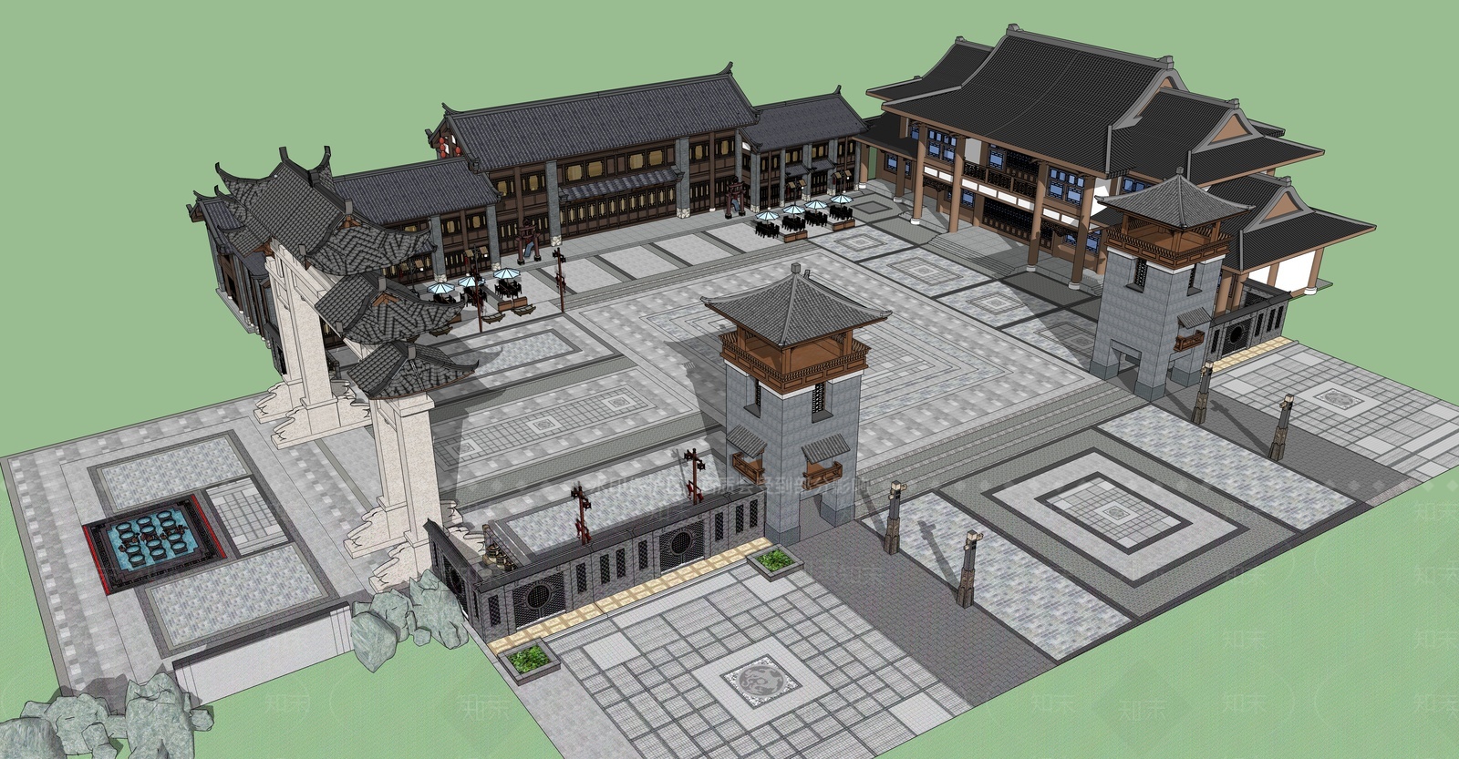中式古建筑SU模型下载【ID:1209473867】