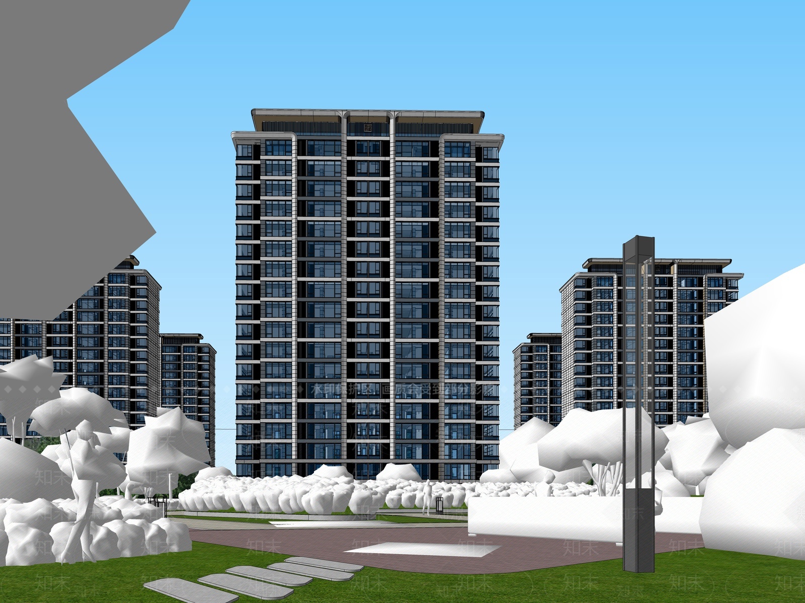 现代高层住宅SU模型下载【ID:1209482906】