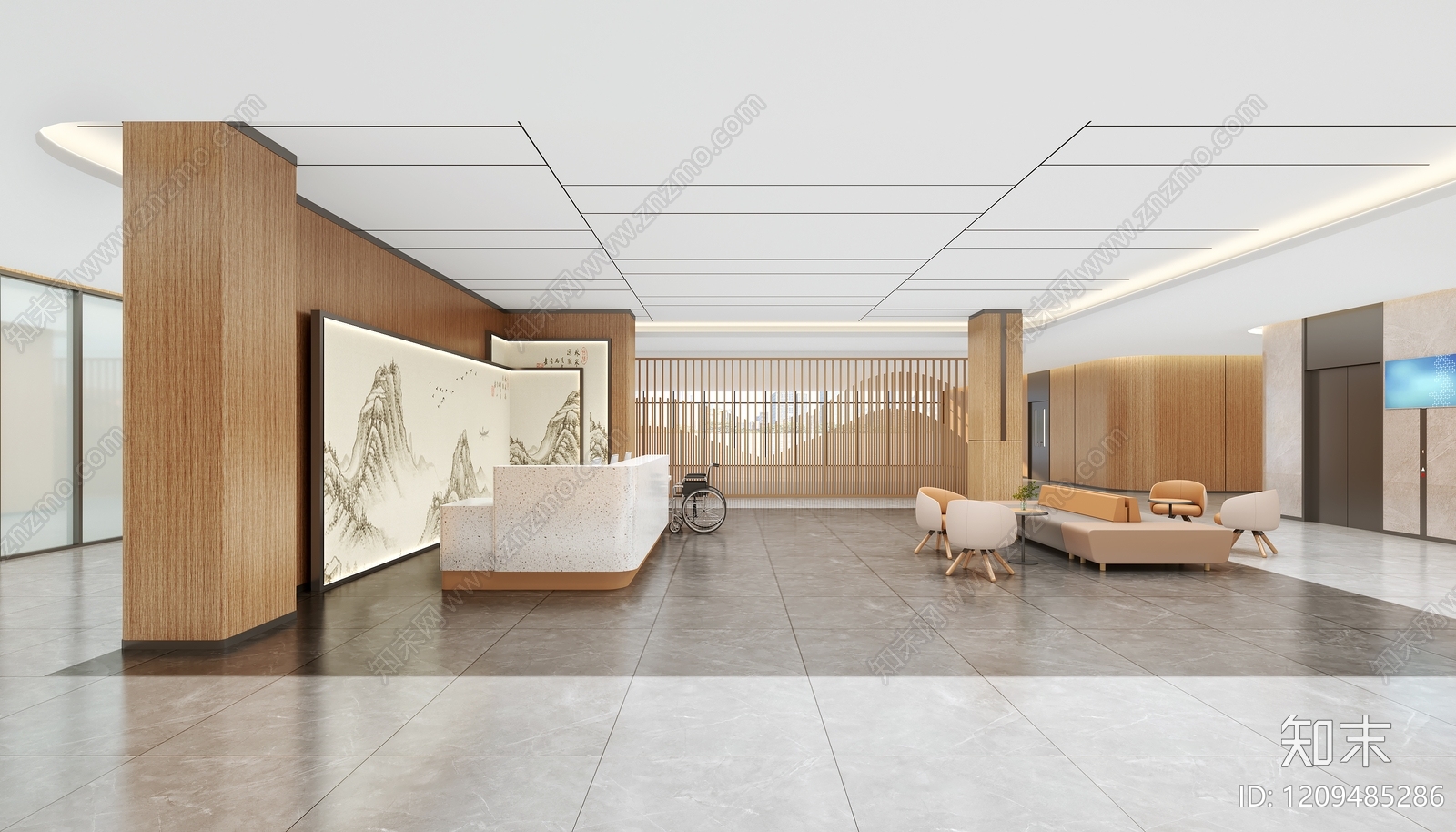 新中式医院大厅3D模型下载【ID:1209485286】