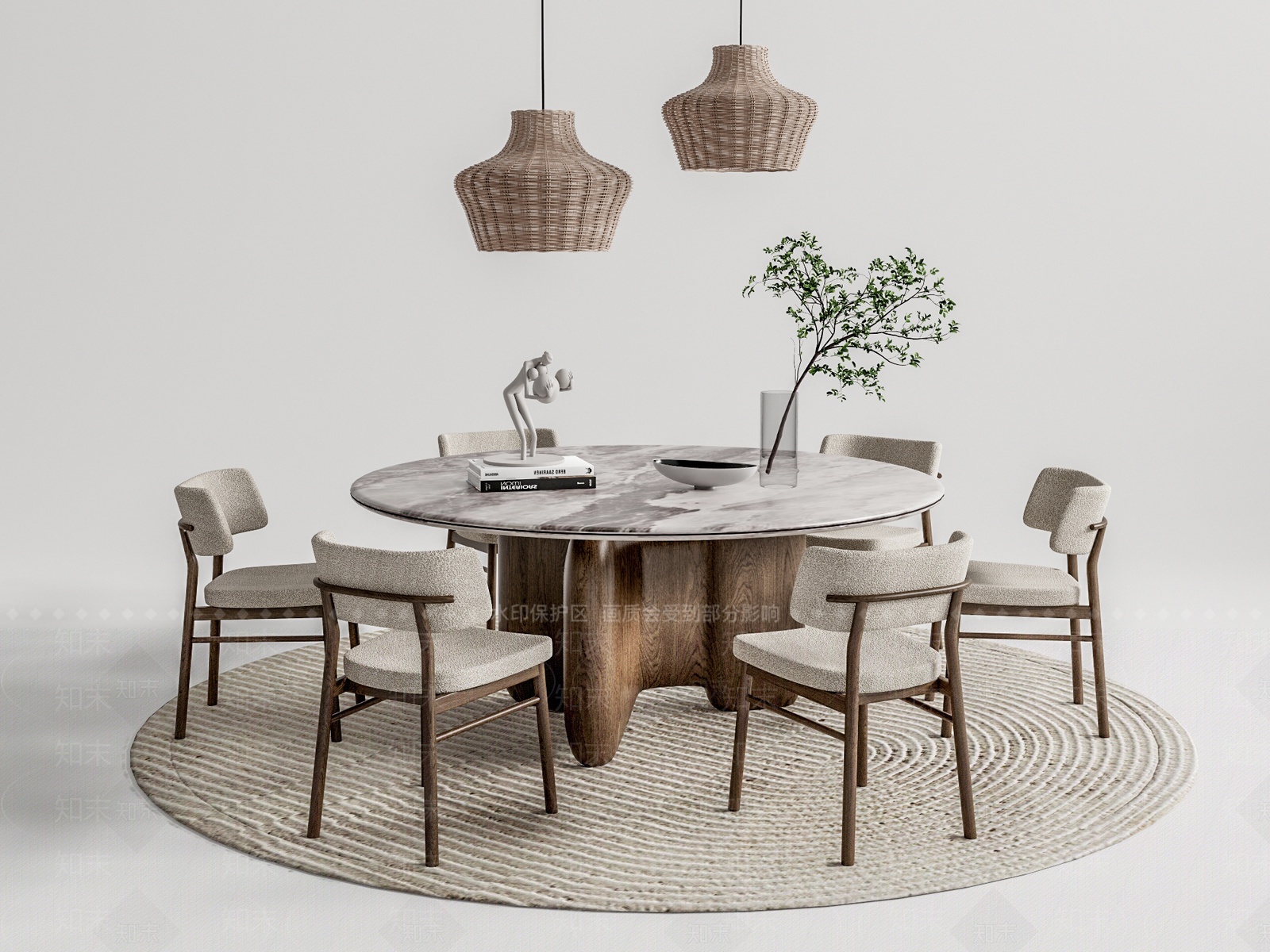 侘寂圆形餐桌椅SU模型下载【ID:1209499456】