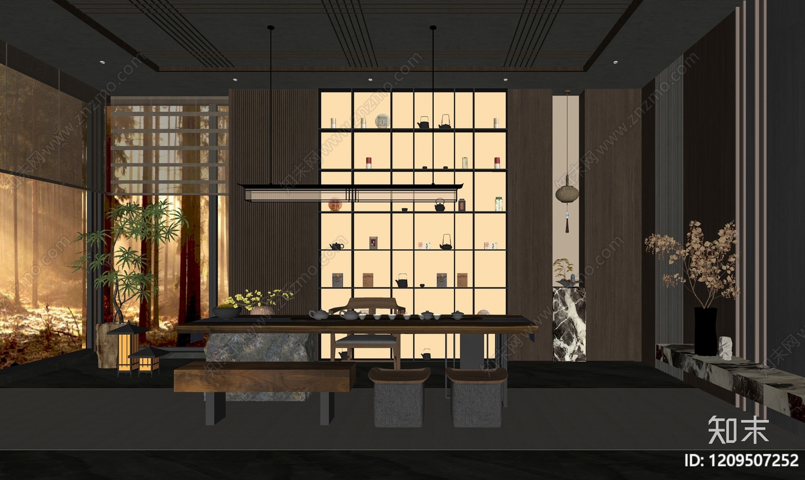 中式茶室SU模型下载【ID:1209507252】