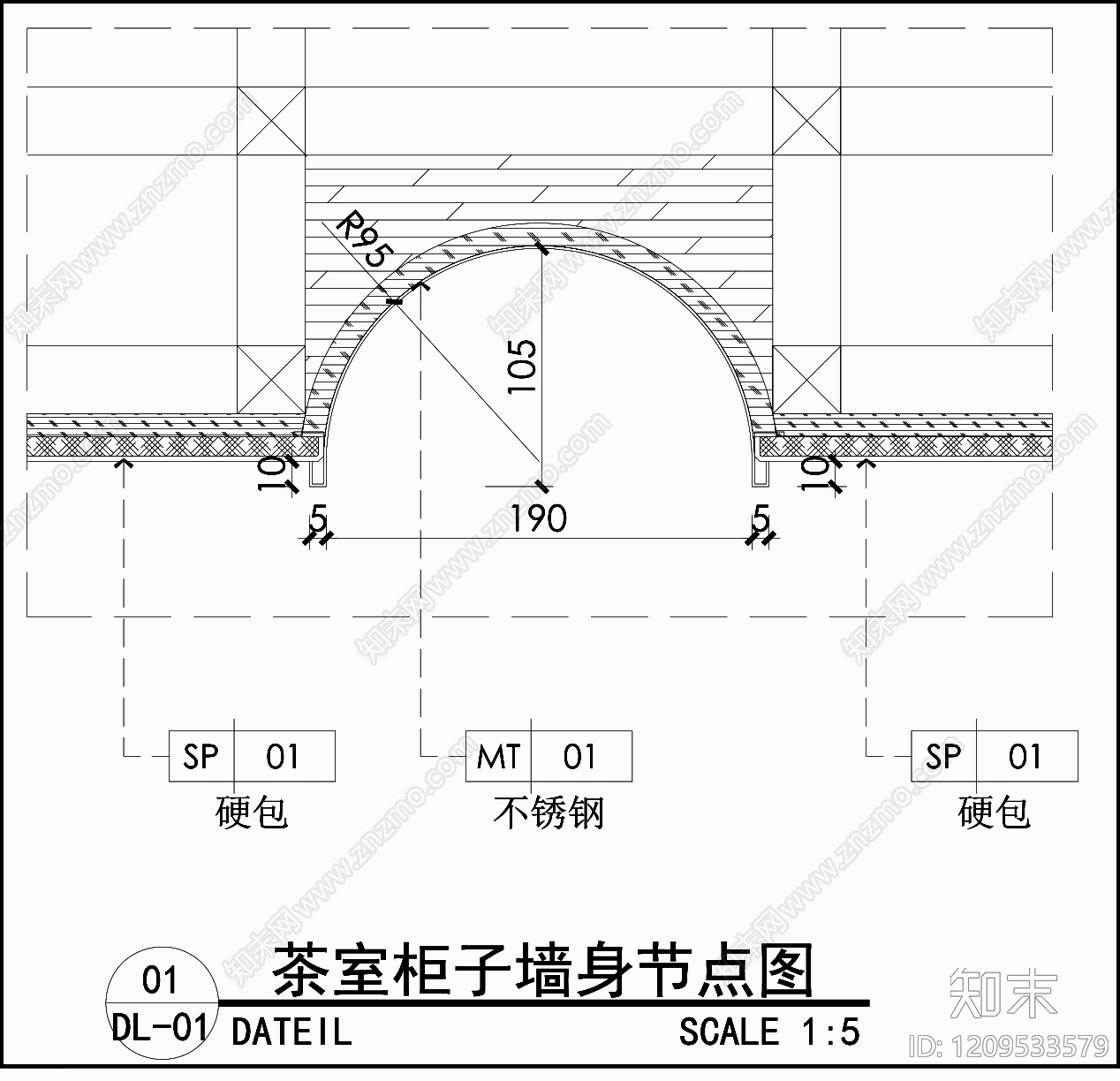 背景墙节点cad施工图下载【ID:1209533579】