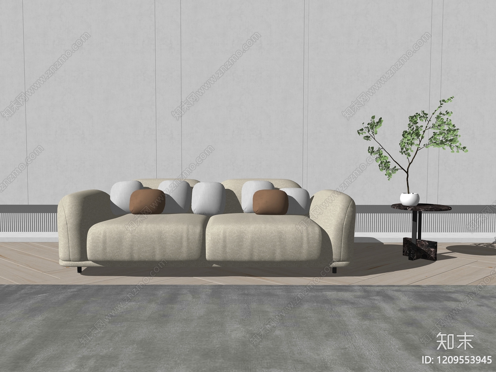 现代奶油双人沙发SU模型下载【ID:1209553945】