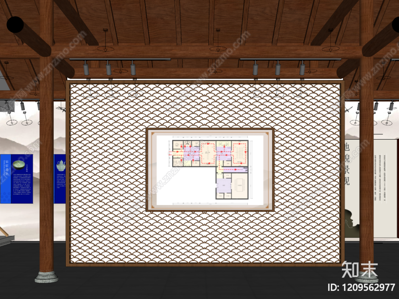 现代新中式党建室SU模型下载【ID:1209562977】