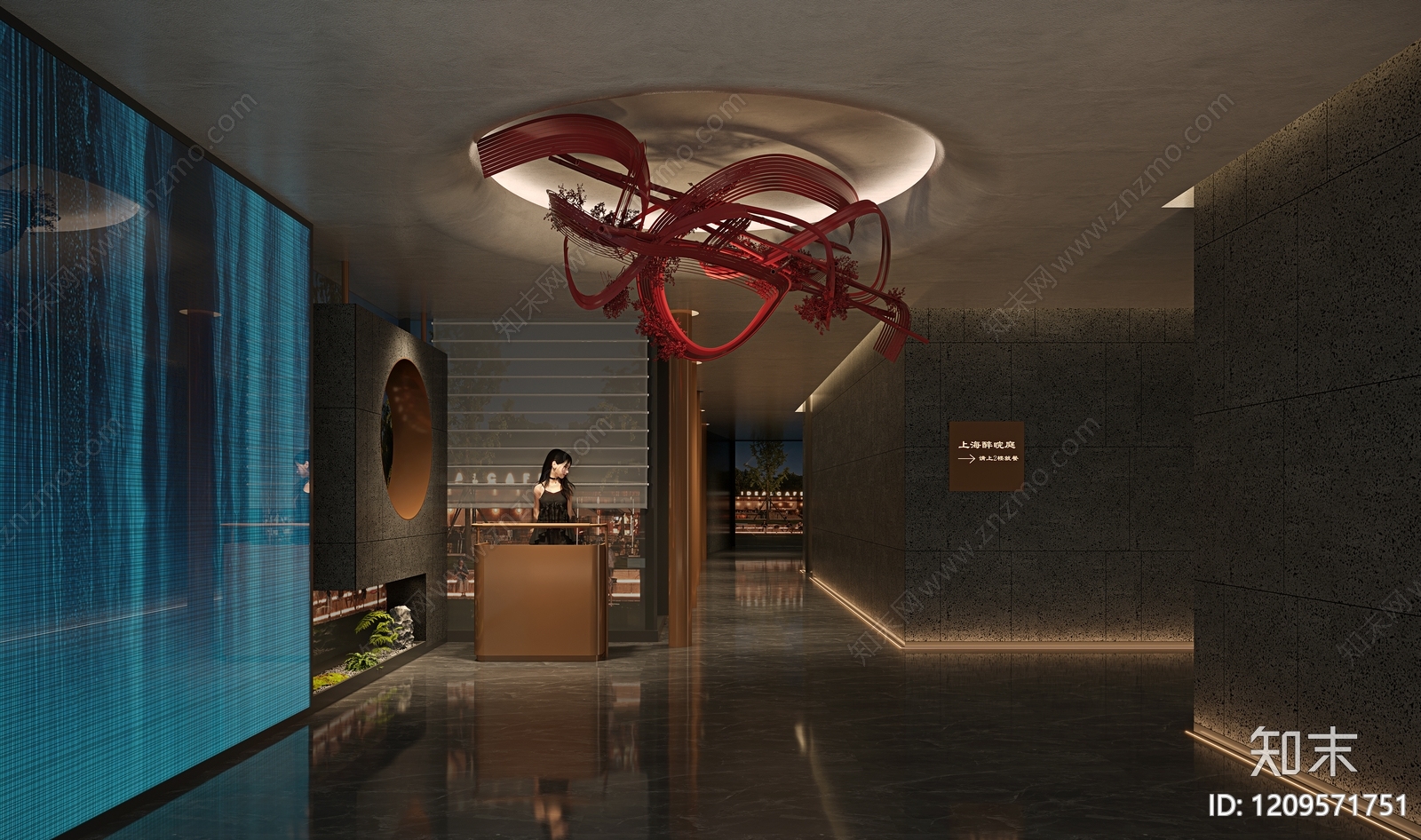 新中式酒店大堂3D模型精品下载_3dmax模型_知末网