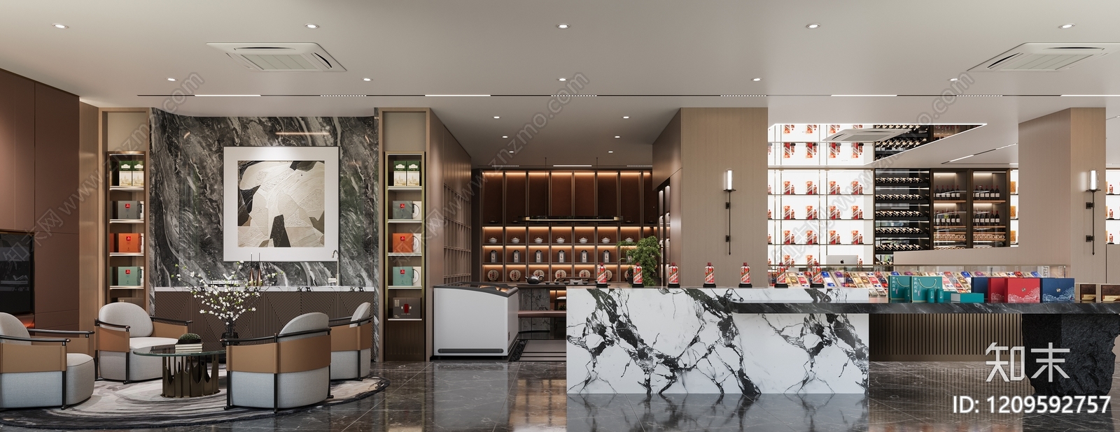 新中式烟酒店3D模型下载【ID:1209592757】