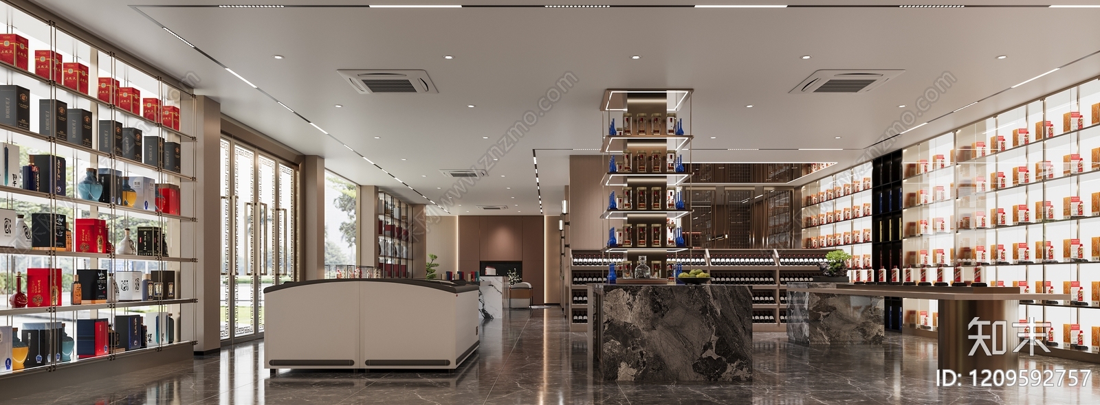 新中式烟酒店3D模型下载【ID:1209592757】