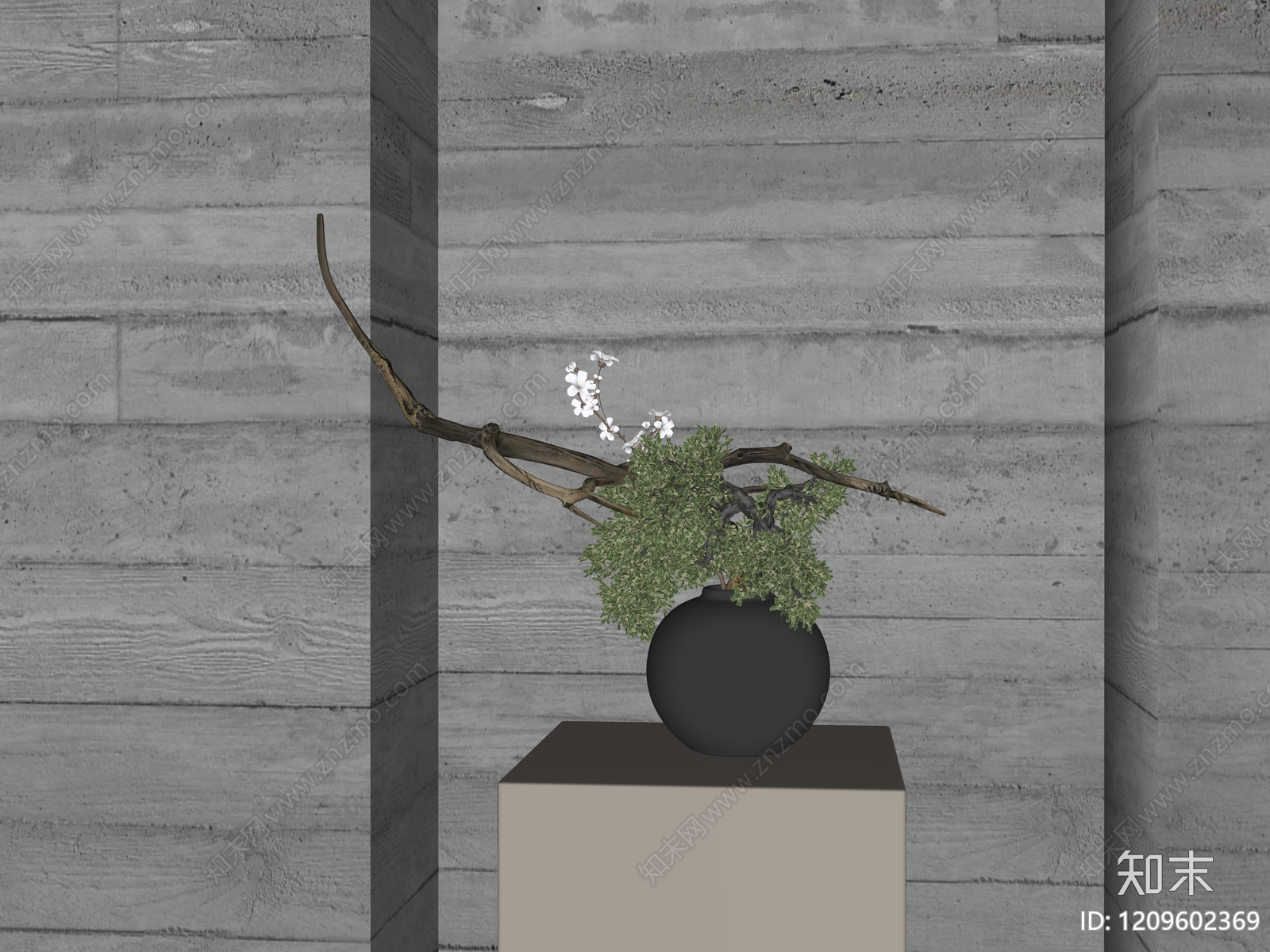 新中式侘寂花艺SU模型下载【ID:1209602369】
