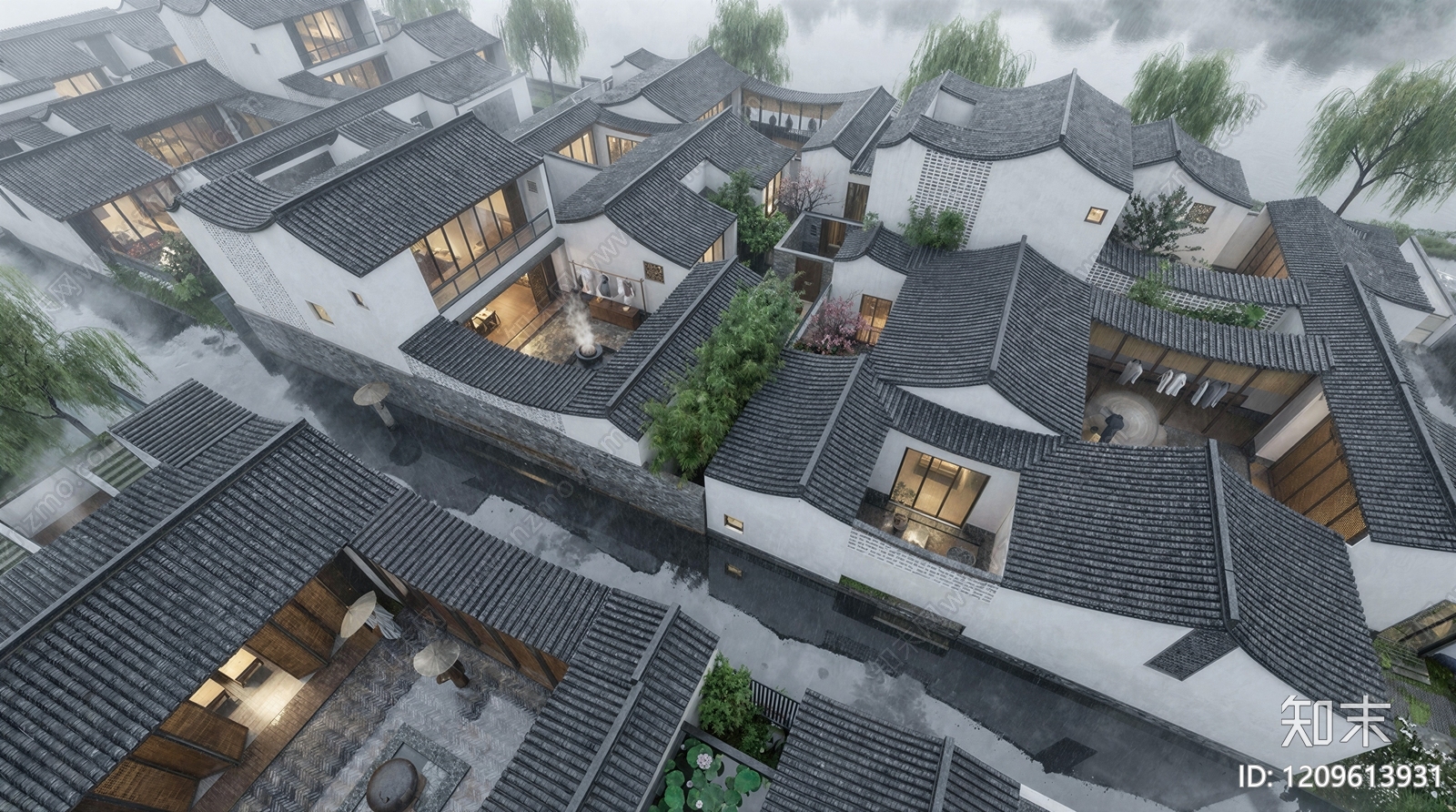 新中式联排别墅SU模型下载【ID:1209613931】
