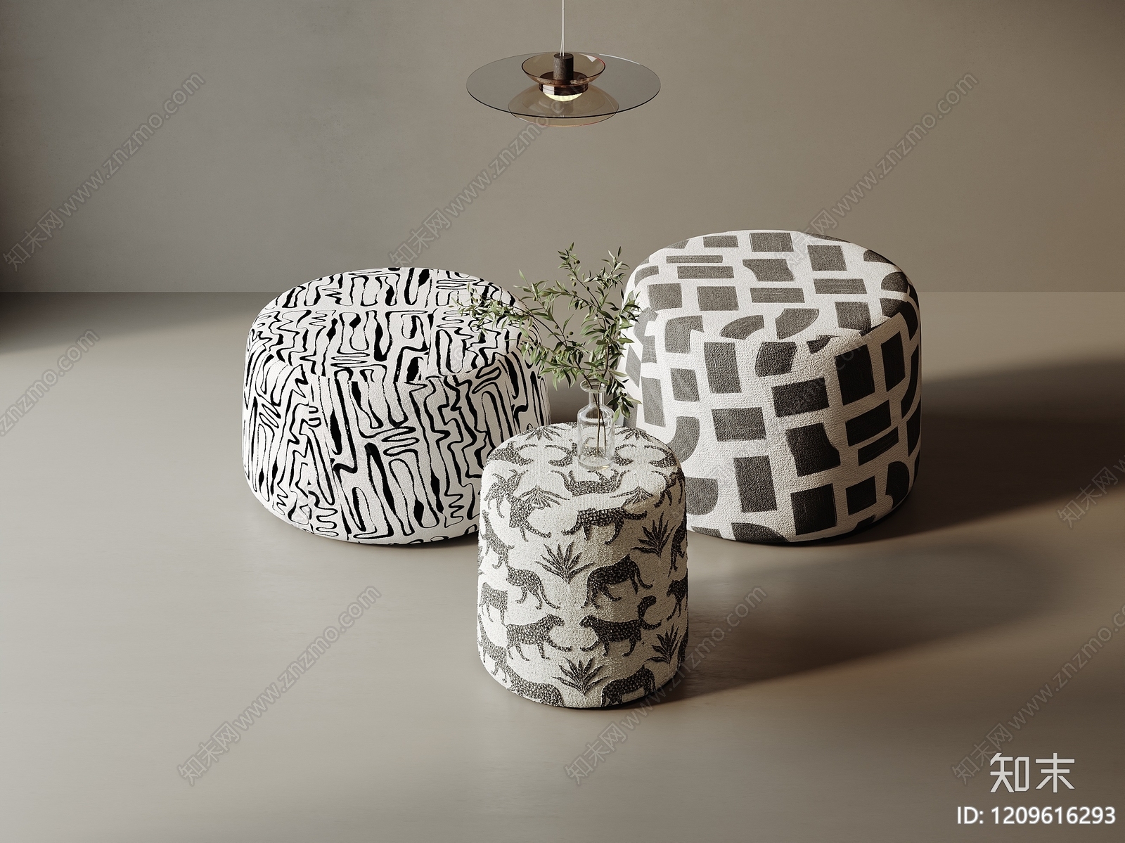 现代简约沙发凳3D模型下载【ID:1209616293】