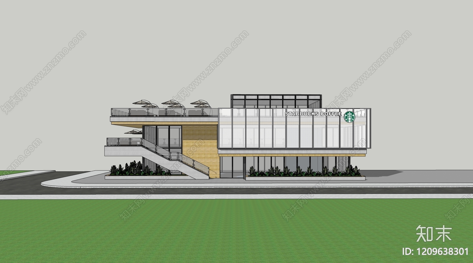 现代轻奢餐饮建筑SU模型下载【ID:1209638301】