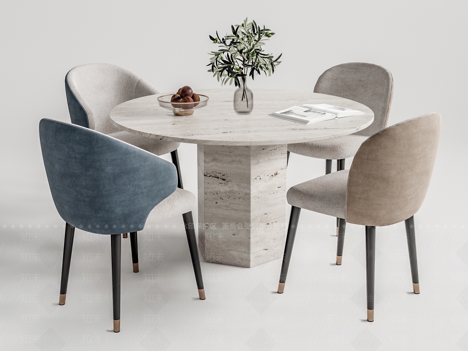 现代圆形餐桌椅SU模型下载【ID:1209678144】