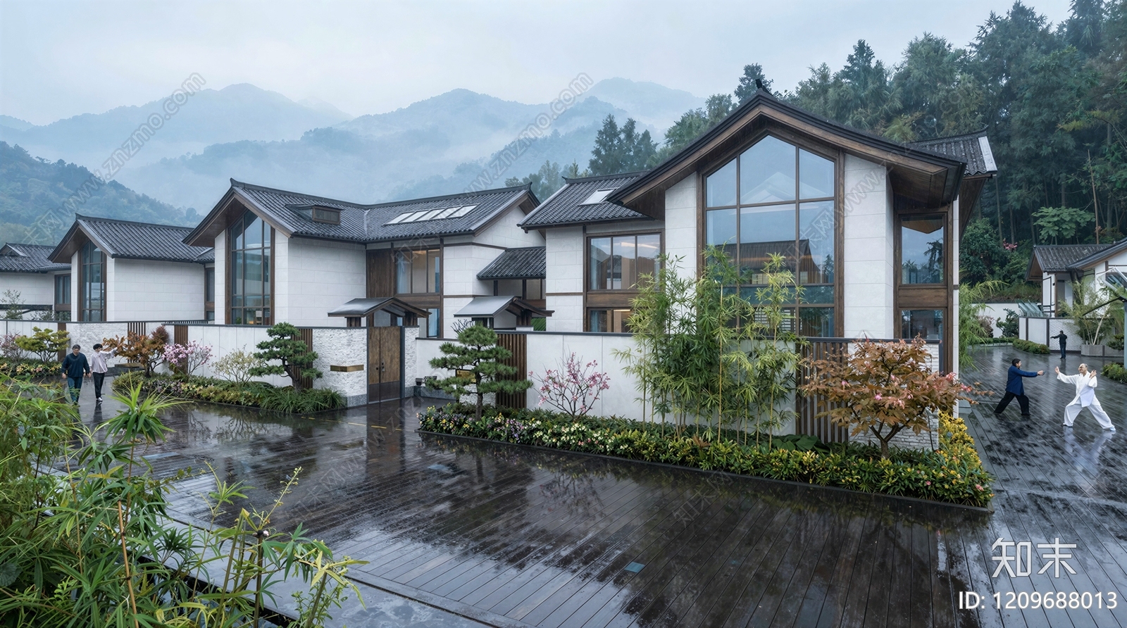 新中式联排别墅SU模型下载【ID:1209688013】