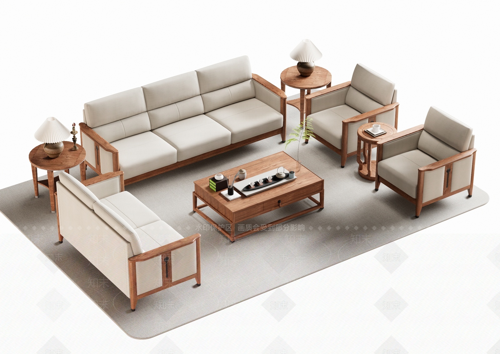 新中式沙发茶几3D模型下载【ID:1209772776】