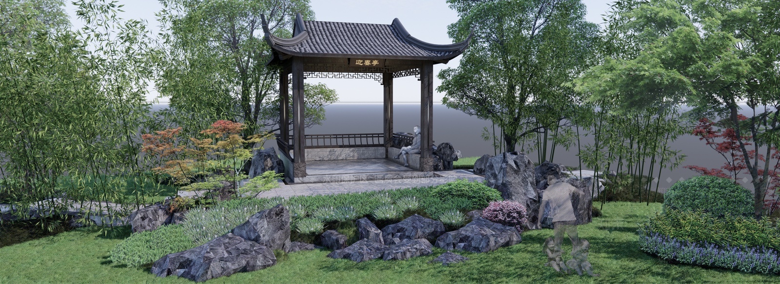 中式庭院四角亭植物组团SU模型下载【ID:1209790502】