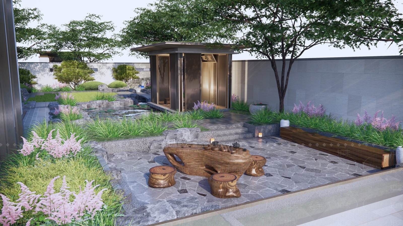 新中式别墅庭院花园SU模型下载【ID:1209790882】