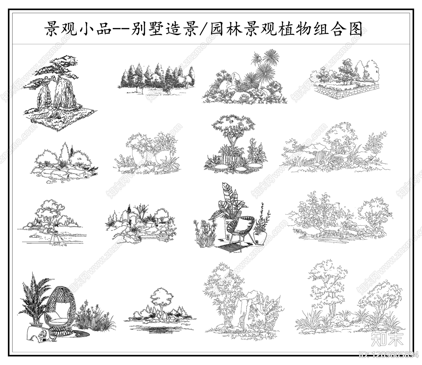 中式新中式综合植物图库施工图下载【ID:1209805894】