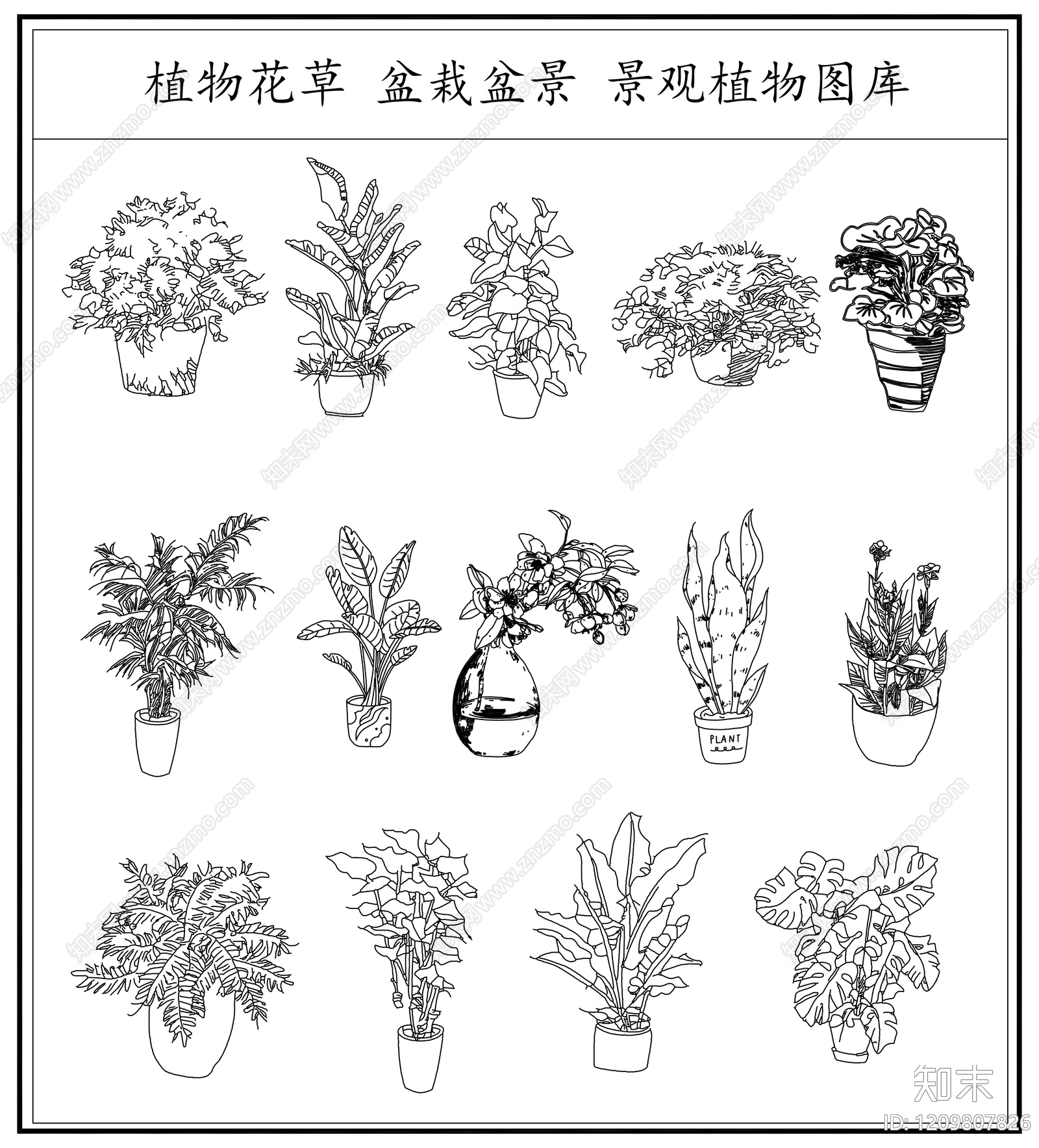 新中式中式综合植物图库施工图下载【ID:1209807826】