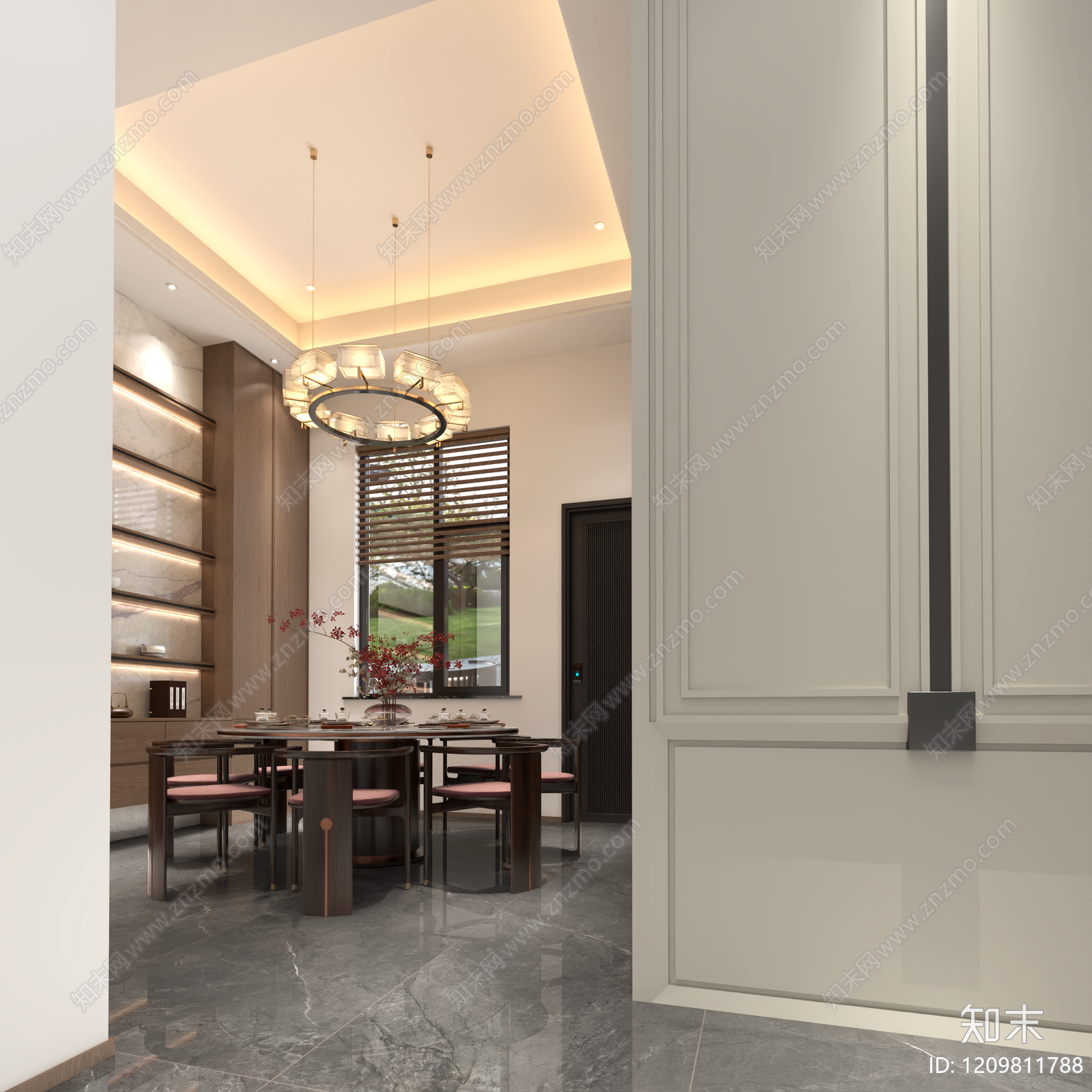 新中式别墅餐厅3D模型下载【ID:1209811788】