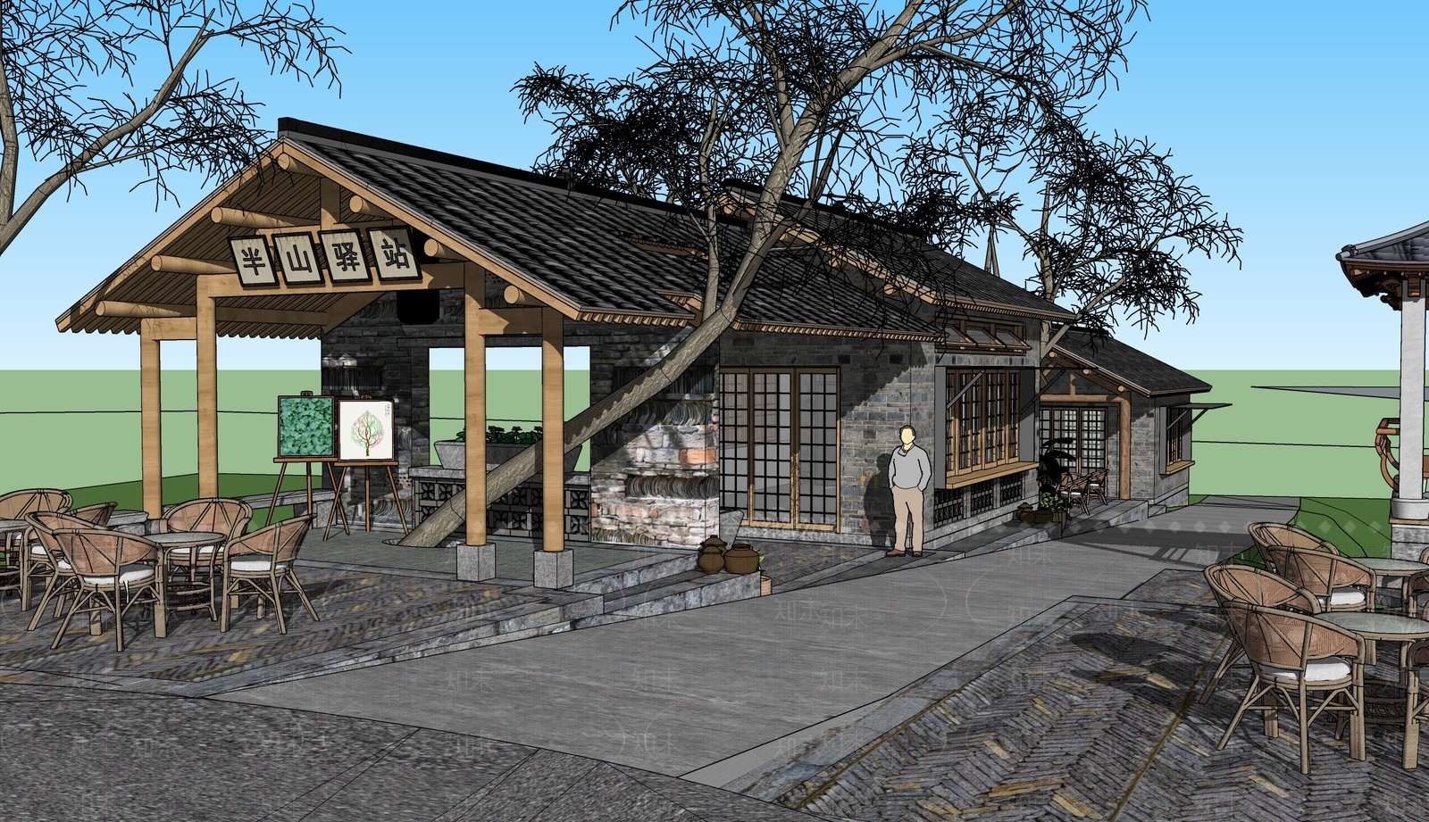 中式驿站SU模型精品下载_SketchUp模型_知末网