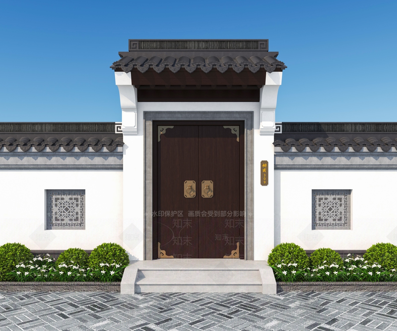 中式入口大门SU模型下载【ID:1209818394】