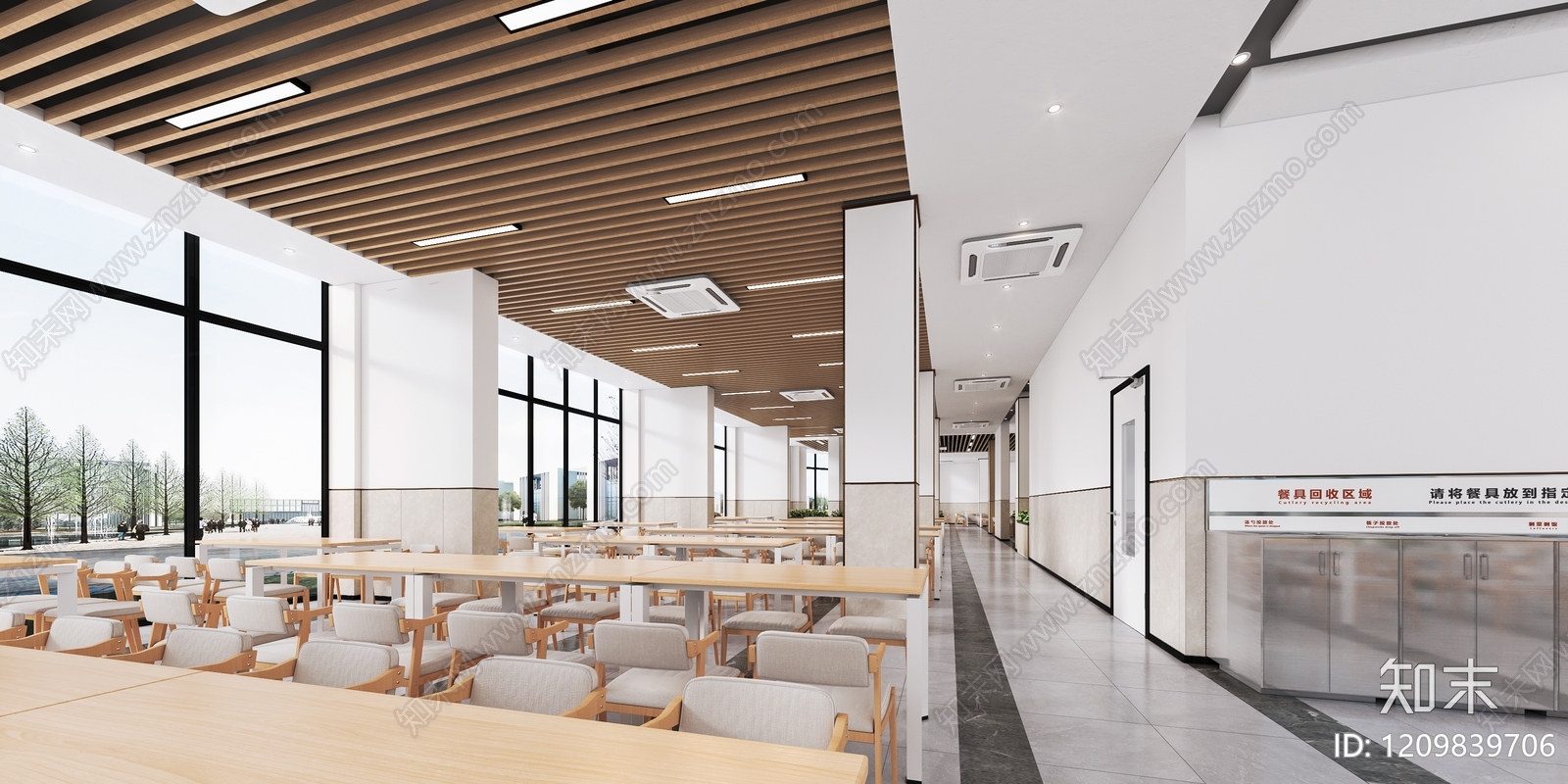 原木风学生食堂3D模型下载【ID:1209839706】