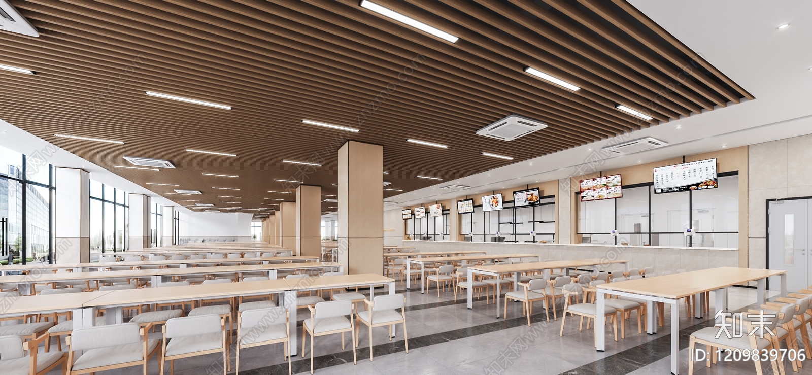 原木风学生食堂3D模型下载【ID:1209839706】