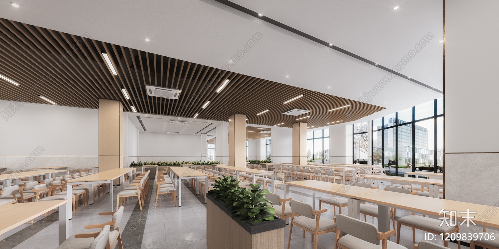 原木风学生食堂3D模型下载【ID:1209839706】