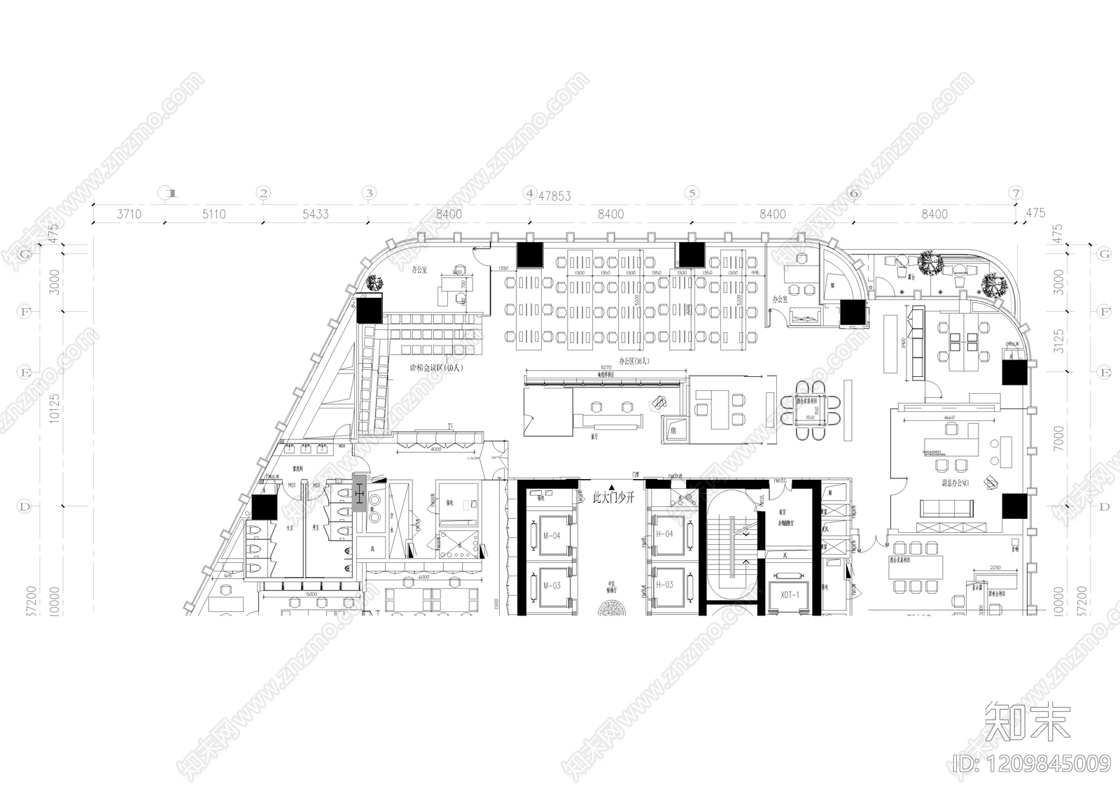 现代独立办公室cad施工图下载【ID:1209845009】