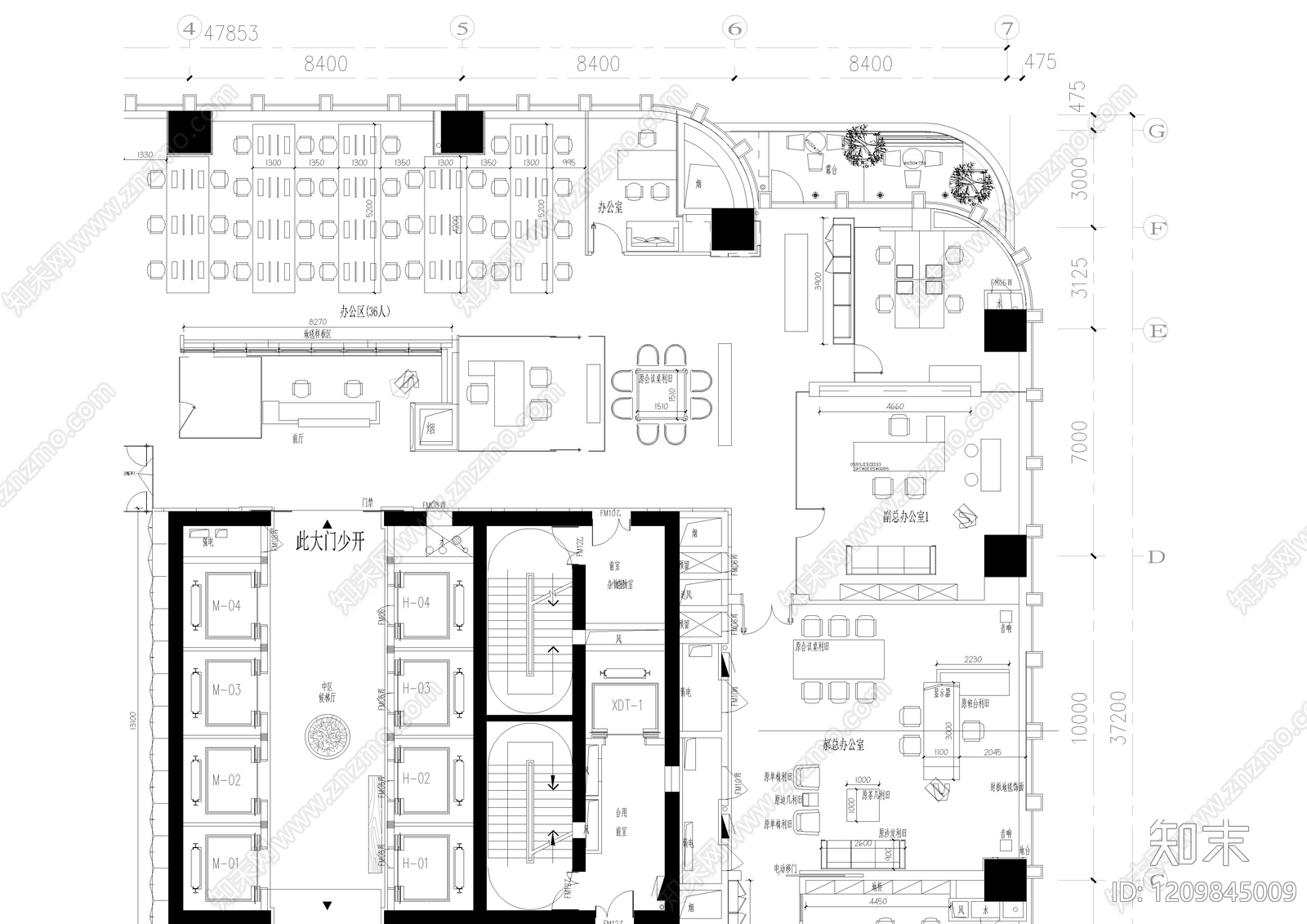 现代独立办公室cad施工图下载【ID:1209845009】