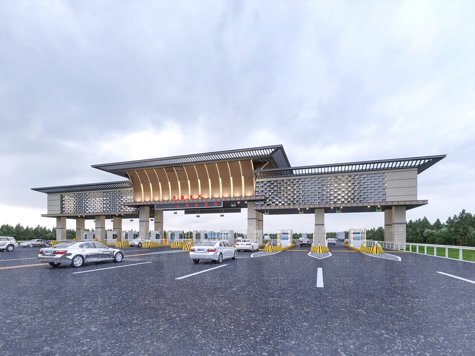 新中式收费站SU模型下载【ID:1209851470】