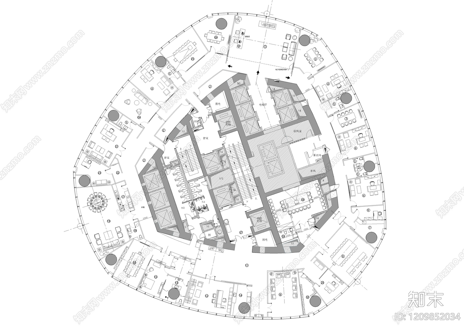 现代独立办公室cad施工图下载【ID:1209852034】