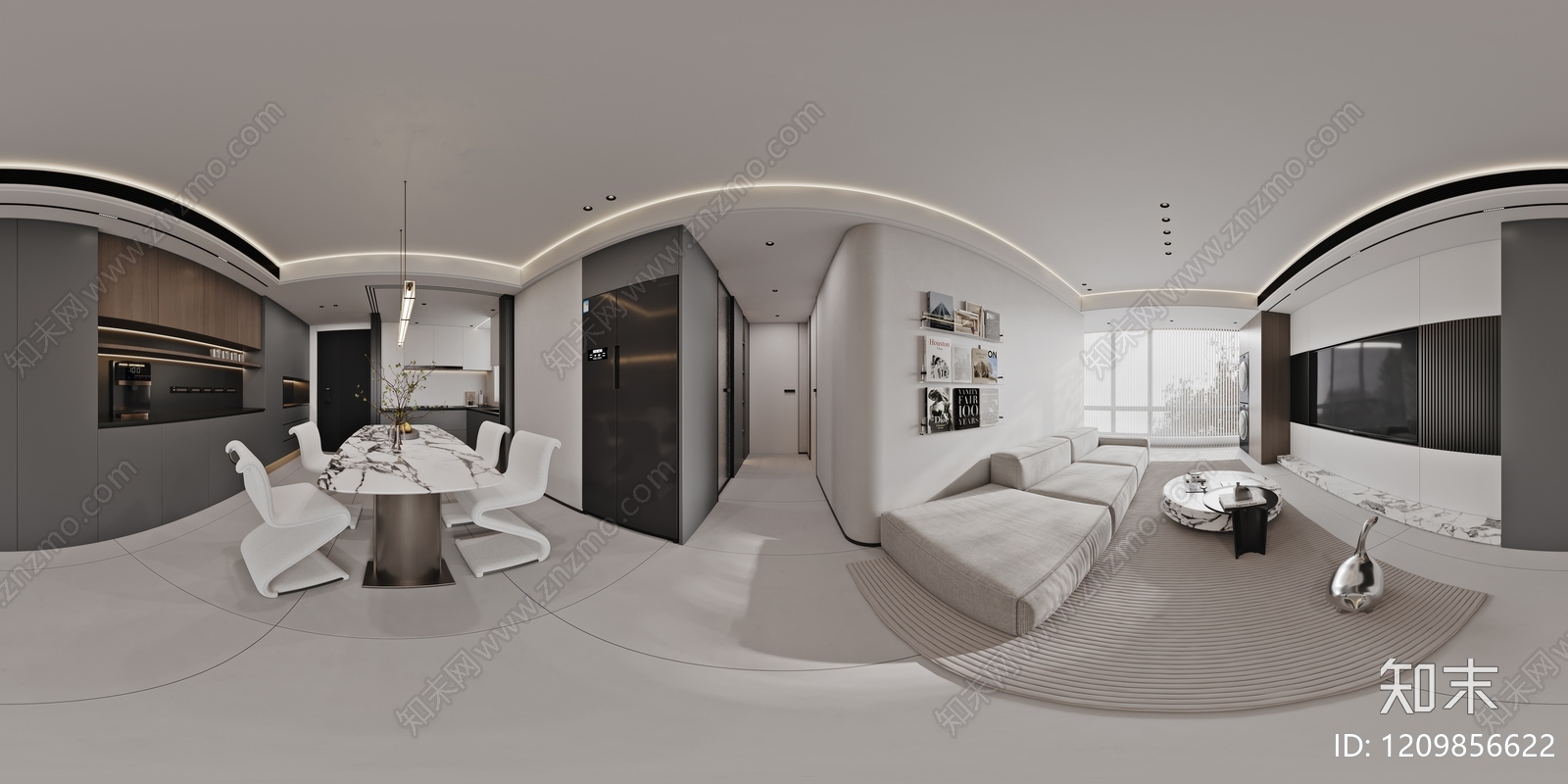 现代极简客餐厅3D模型下载【ID:1209856622】_知末3d模型网