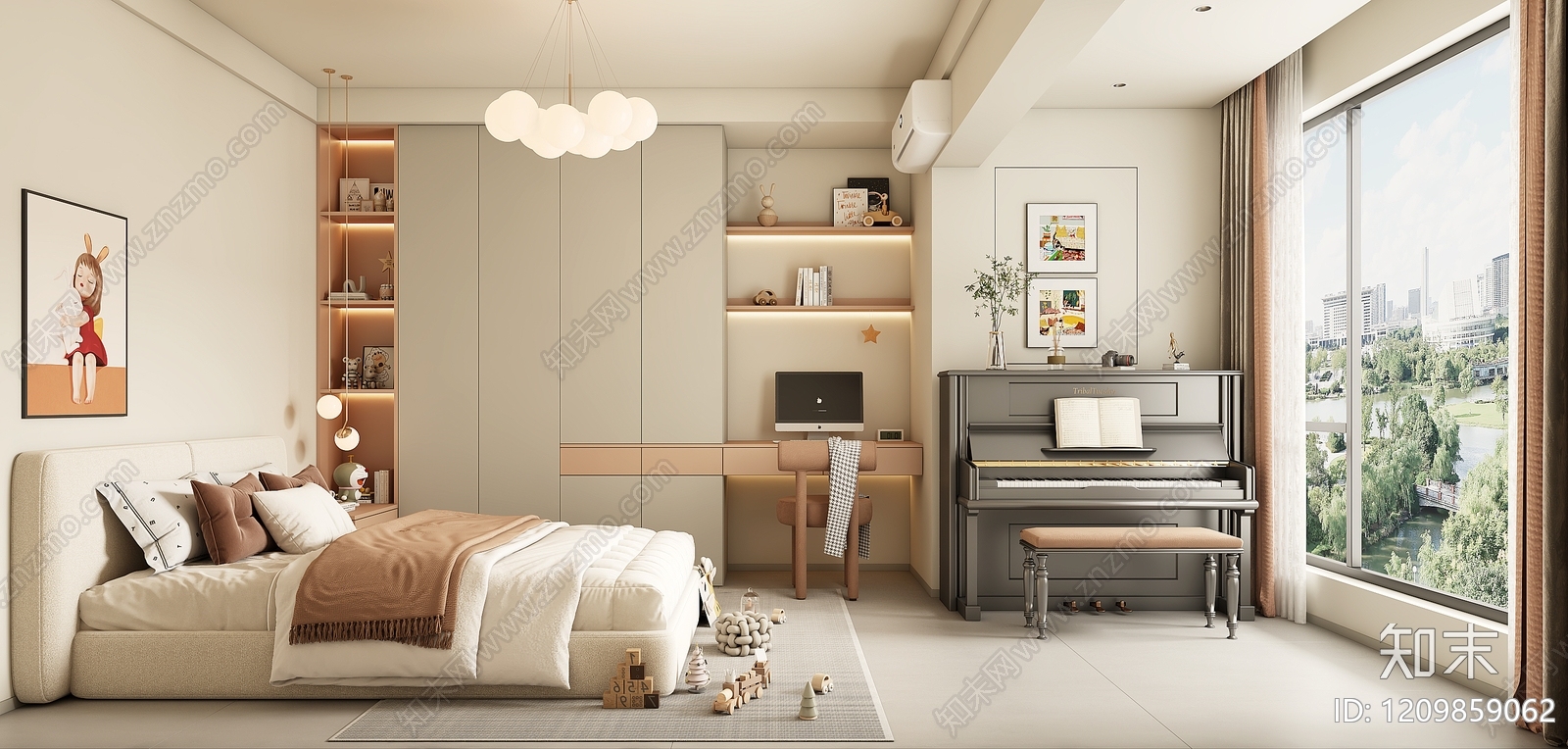 奶油风通用儿童房3D模型下载【ID:1209859062】