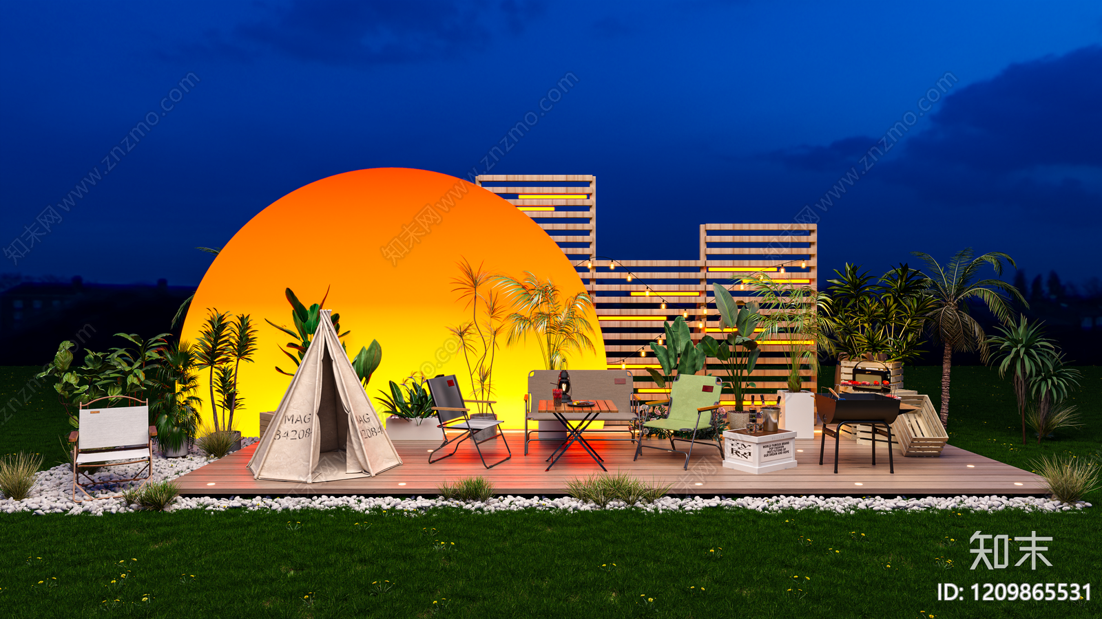 露营风公园绿地装置3D模型下载【ID:1209865531】