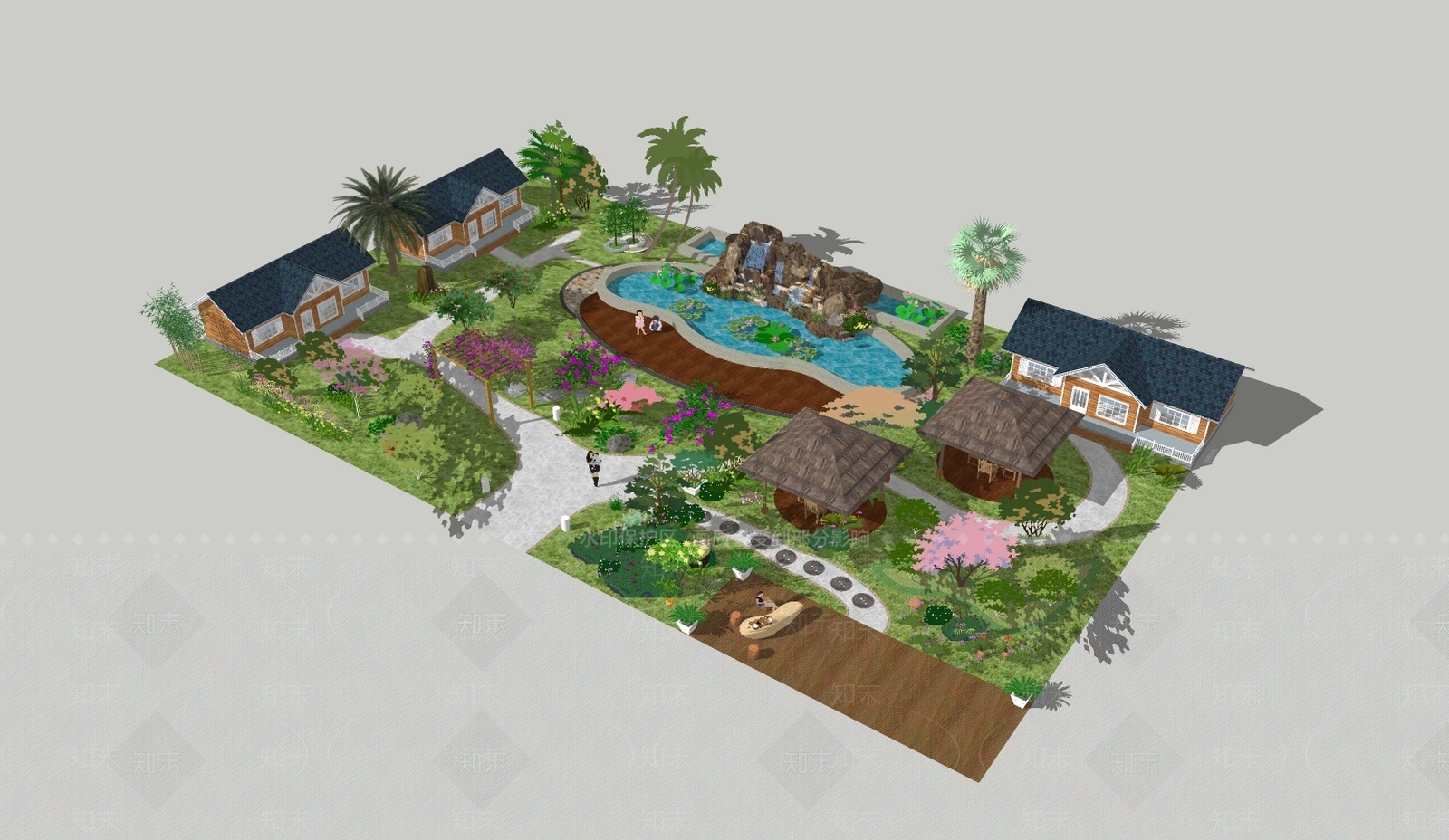 中式风格酒店民宿SU模型下载【ID:1209870446】