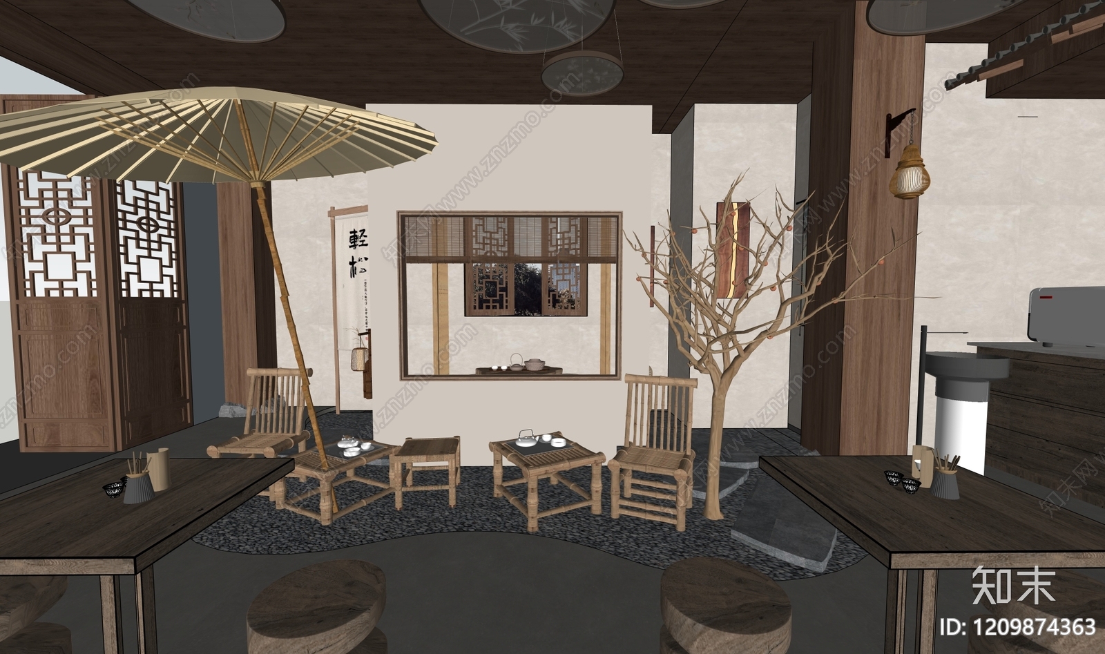 中式新中式中餐厅SU模型下载【ID:1209874363】