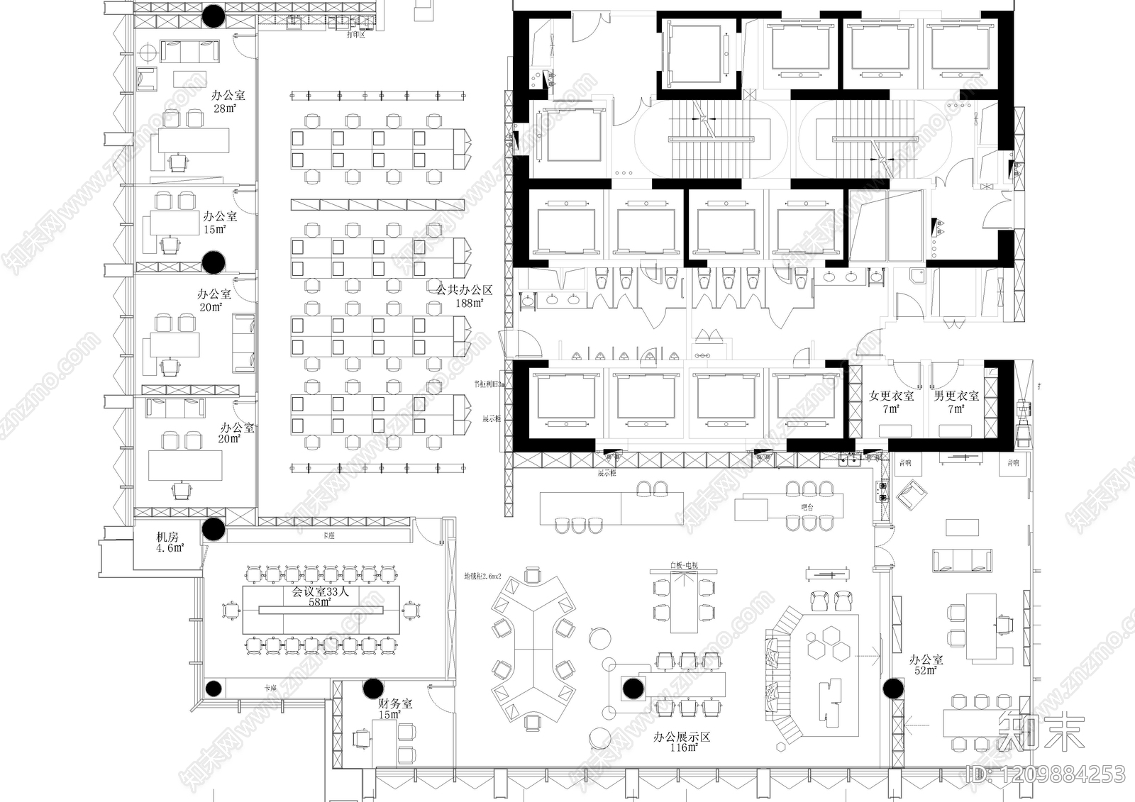 现代整体办公空间cad施工图下载【ID:1209884253】