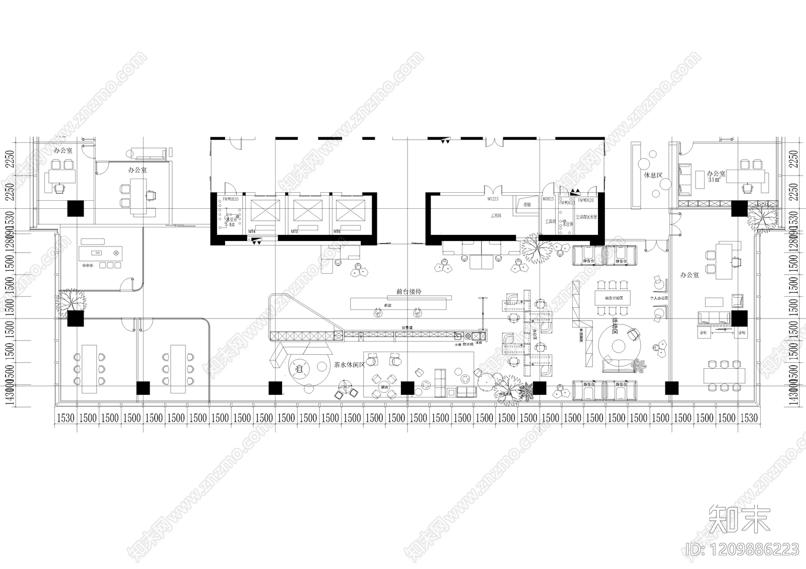 现代整体办公空间cad施工图下载【ID:1209886223】