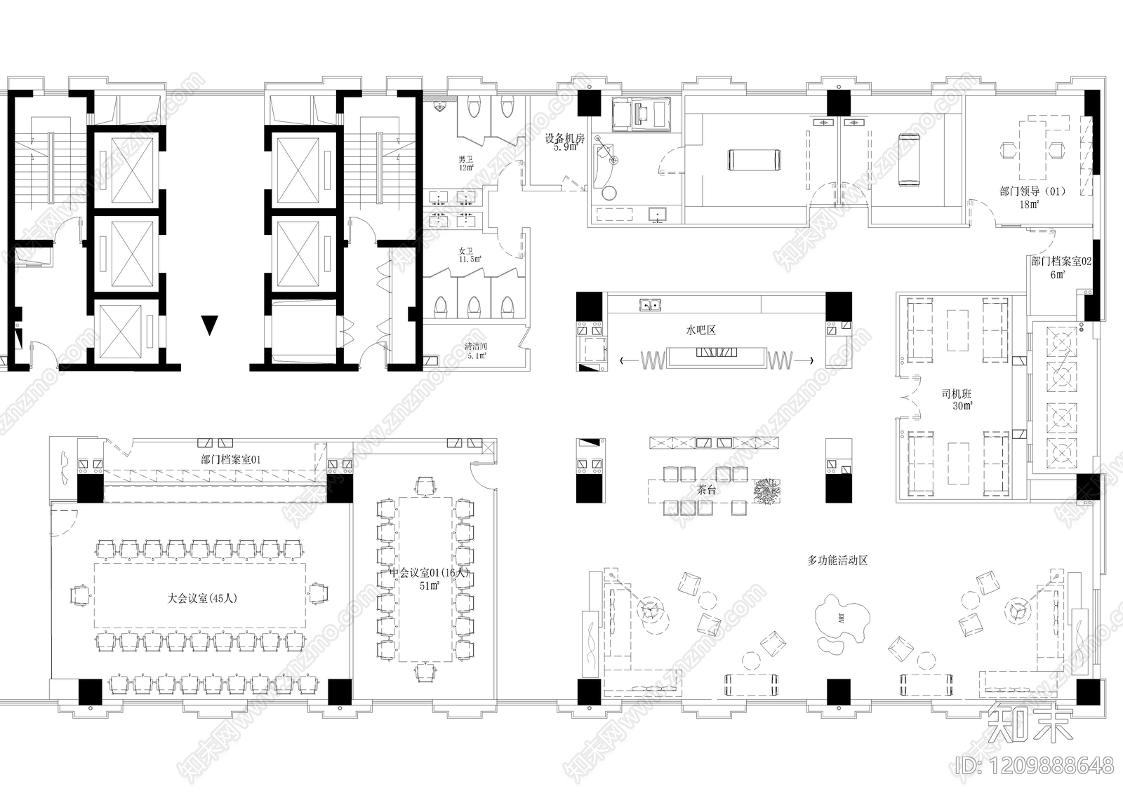 现代独立办公室cad施工图下载【ID:1209888648】